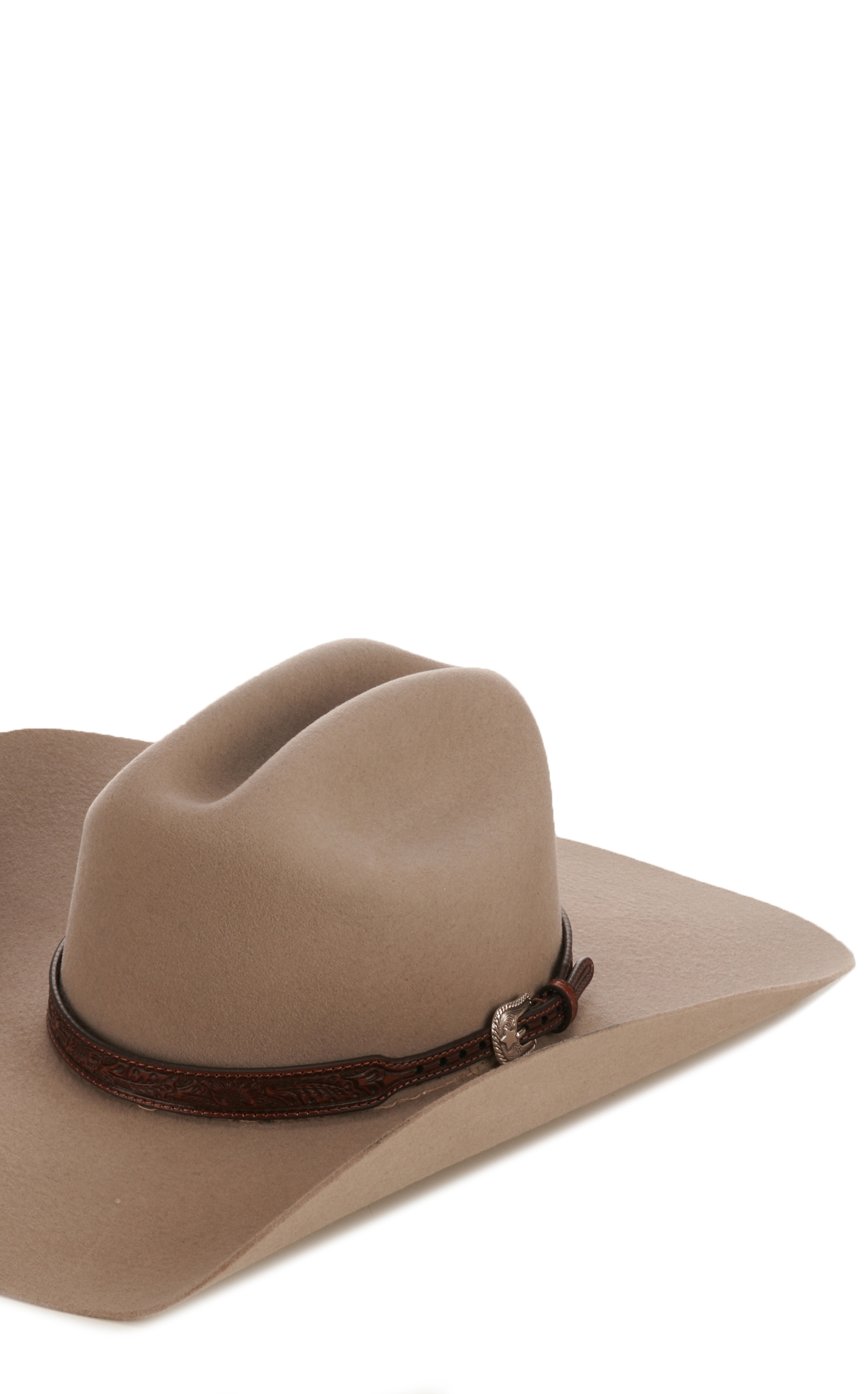 Twister Brown Floral Tooled Silver Buckle Leather Hatband - Image 1