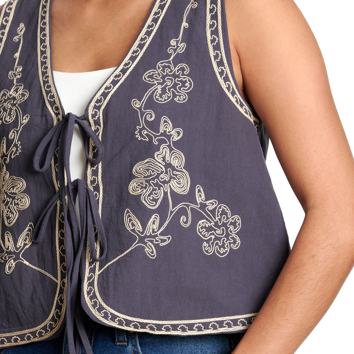 Rockin' C Women’s Slate Blue Embroidered Tie-Front Vest - Image 1