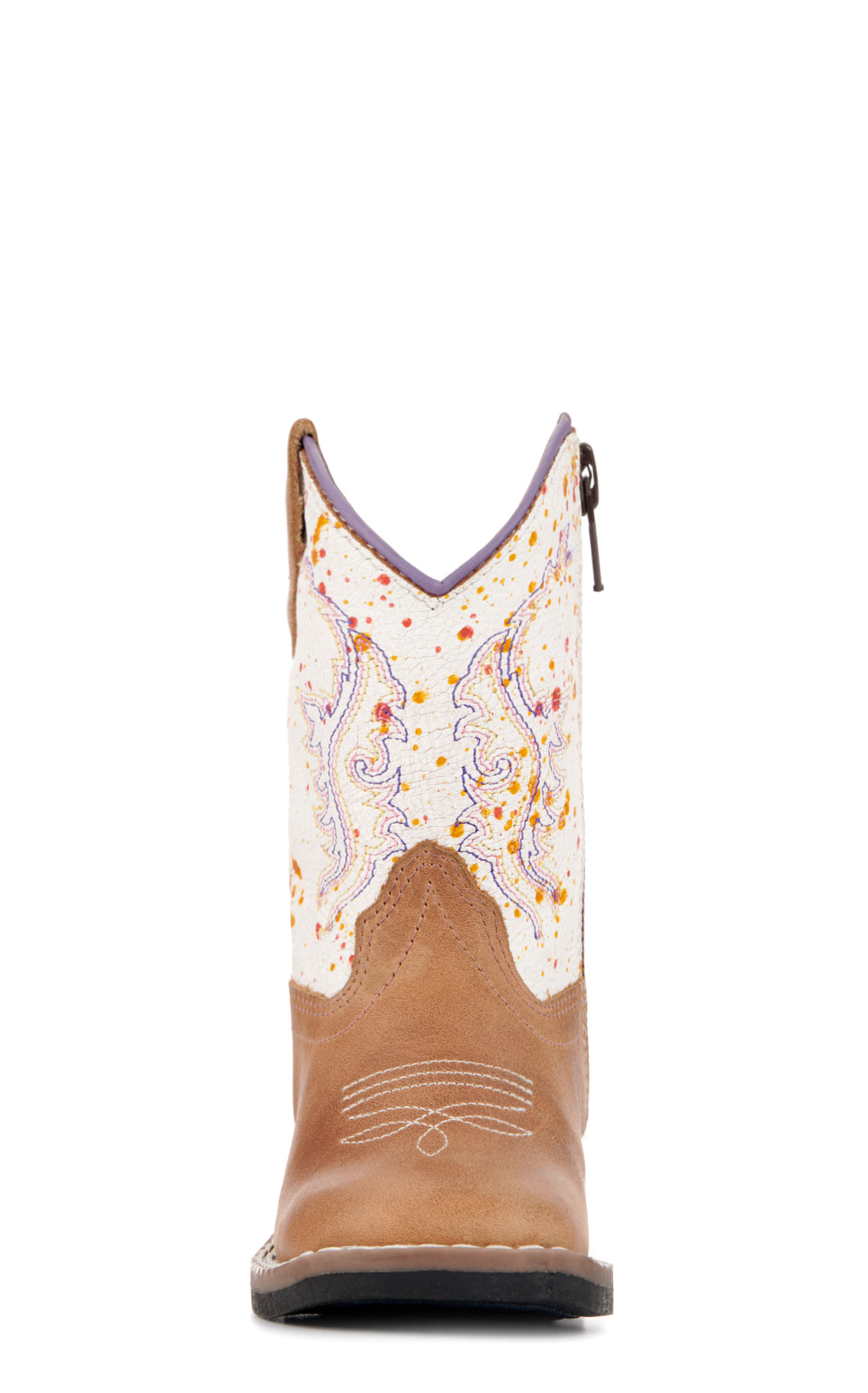 Old West Toddler Light Brown and Rainbow Crackle Wide Square Toe Cowboy Boots - Image 1