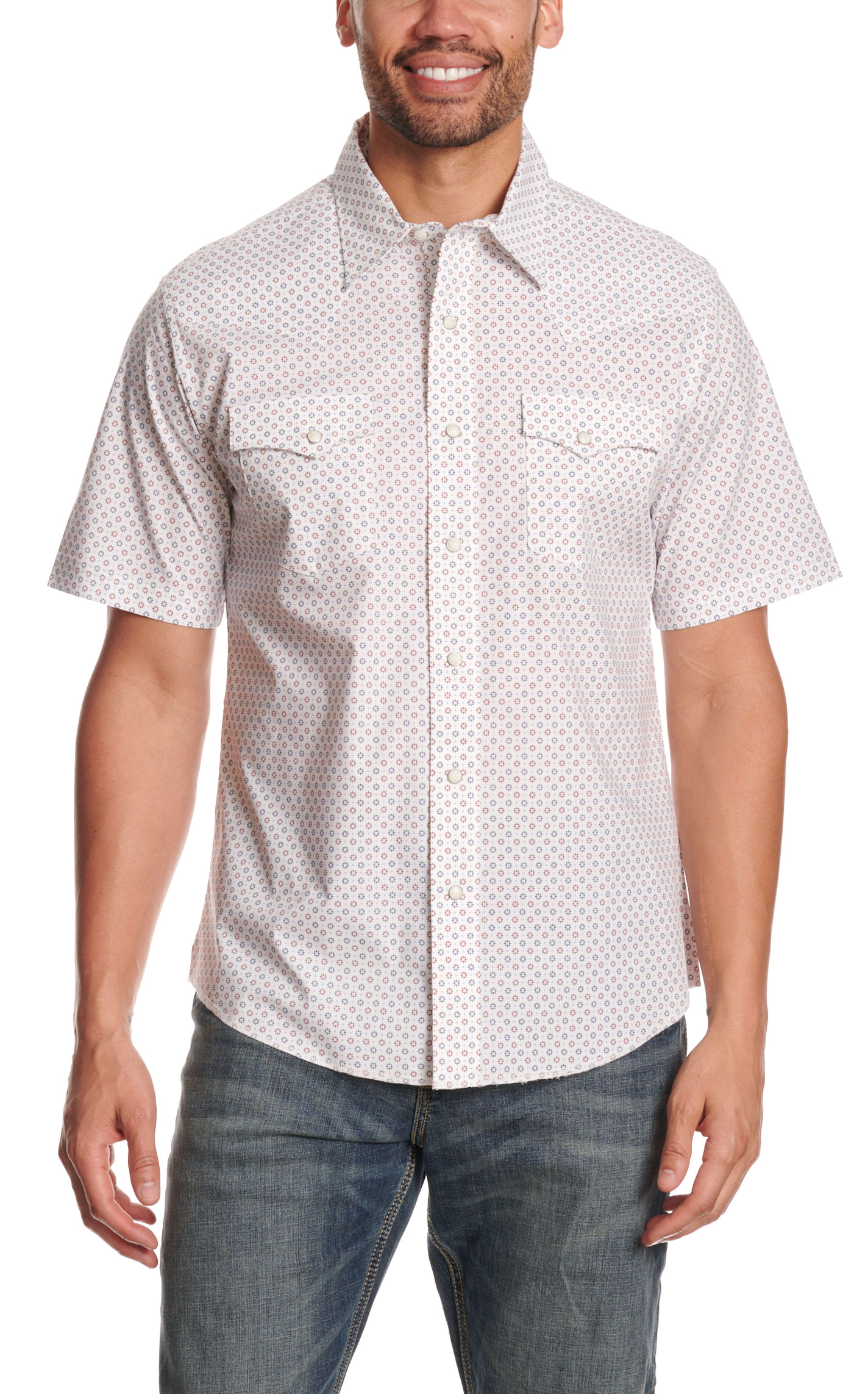Wrangler Retro Men's White Geo Print Western Shirt - Image 3