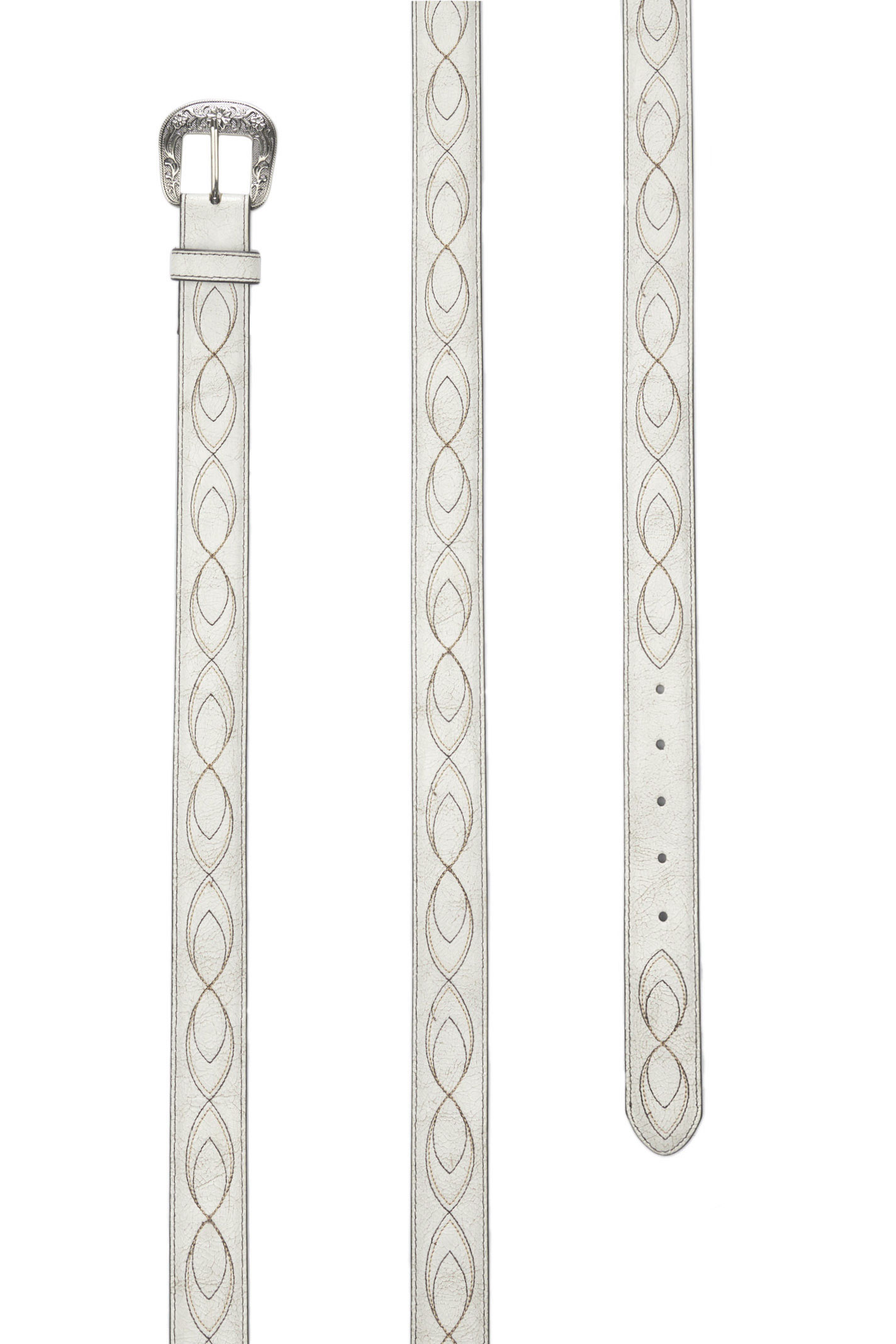 Cavender's Women's White Bone Crackle Embroidered Western Belt - Image 1