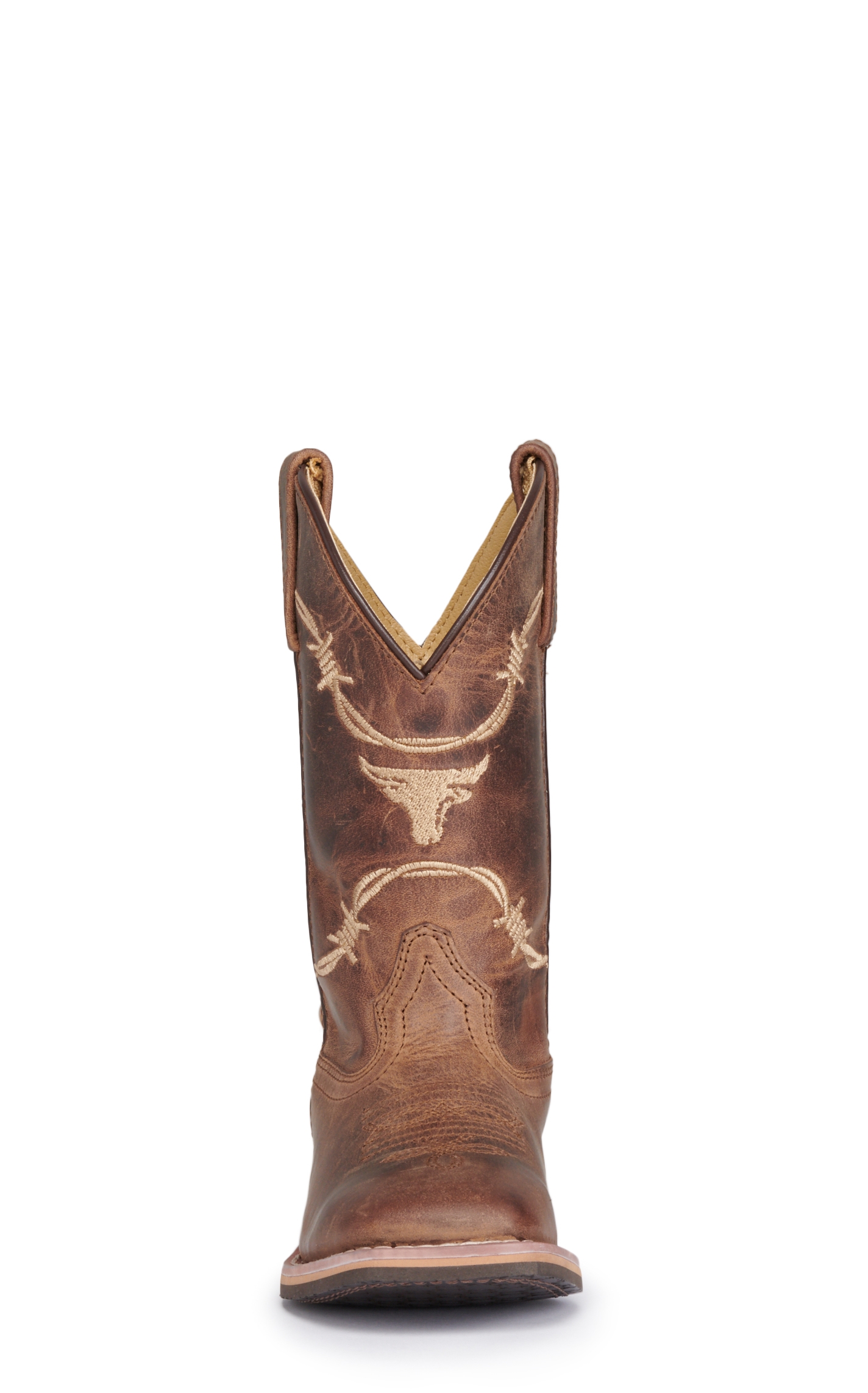 Smoky Mountain Kids Distressed Brown with Barbwire Embroidery Wide Square Toe Cowboy Boots - Image 1