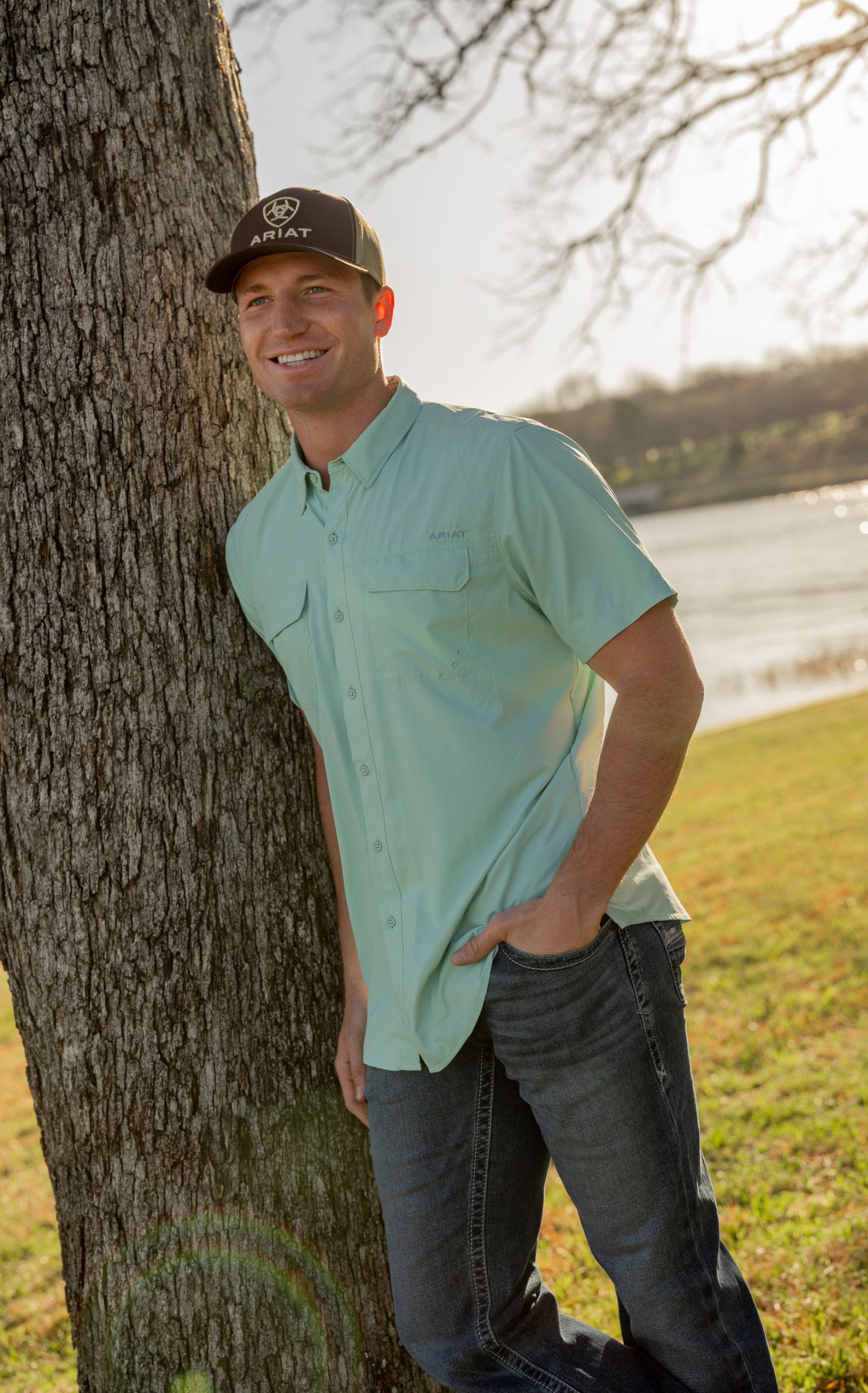 Ariat Brown and Khaki Embroidered Logo Snap Back Cap - Image 1