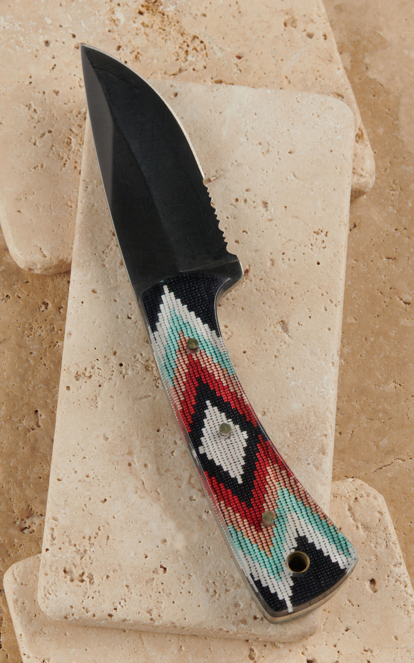 Circle SH Cutlery Beaded Aztec Resin Handle Straight Blade Knife and Sheath - Image 1