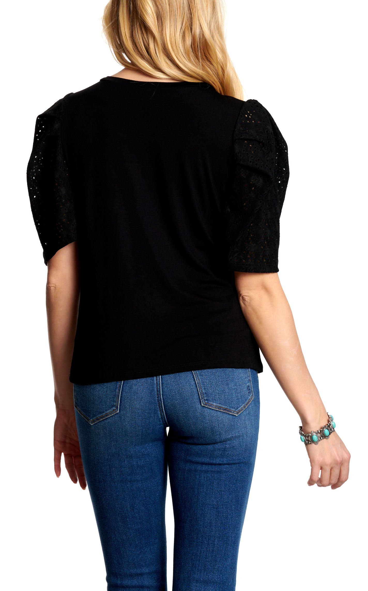 R. Rouge Women's Black Eyelet Sleeve Top - Image 1