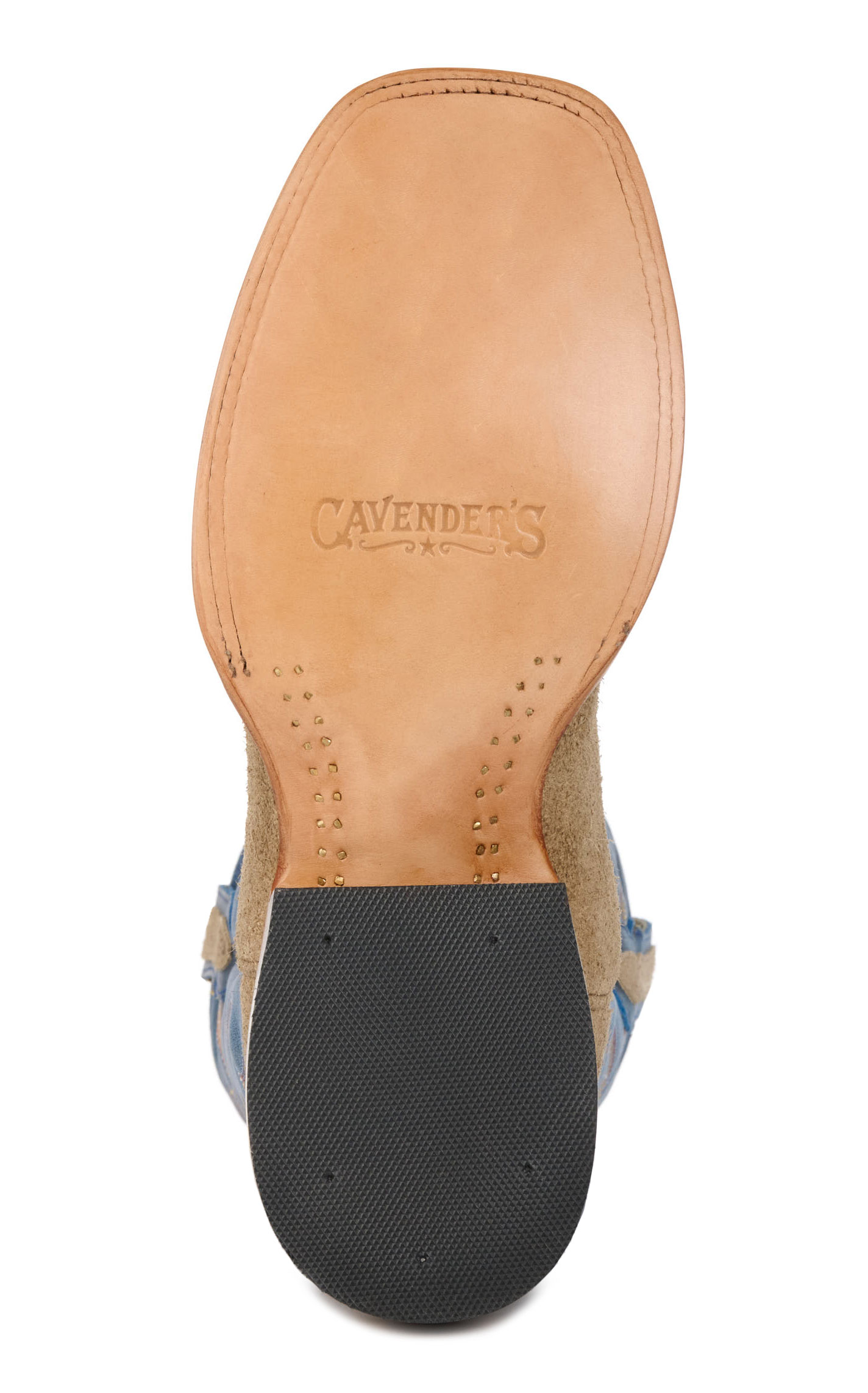 Cavender's Men's Tan Roughout and Blue Wide Square Toe Cowboy Boots - Image 1