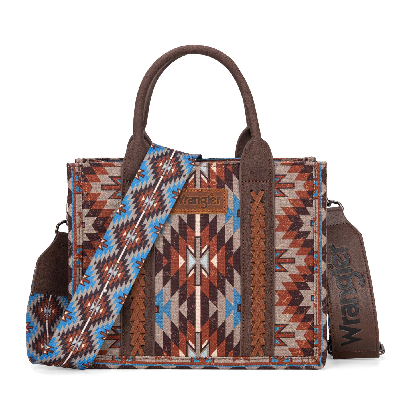 Wrangler Taupe Aztec Print Crossbody Tote Bag - Image 1