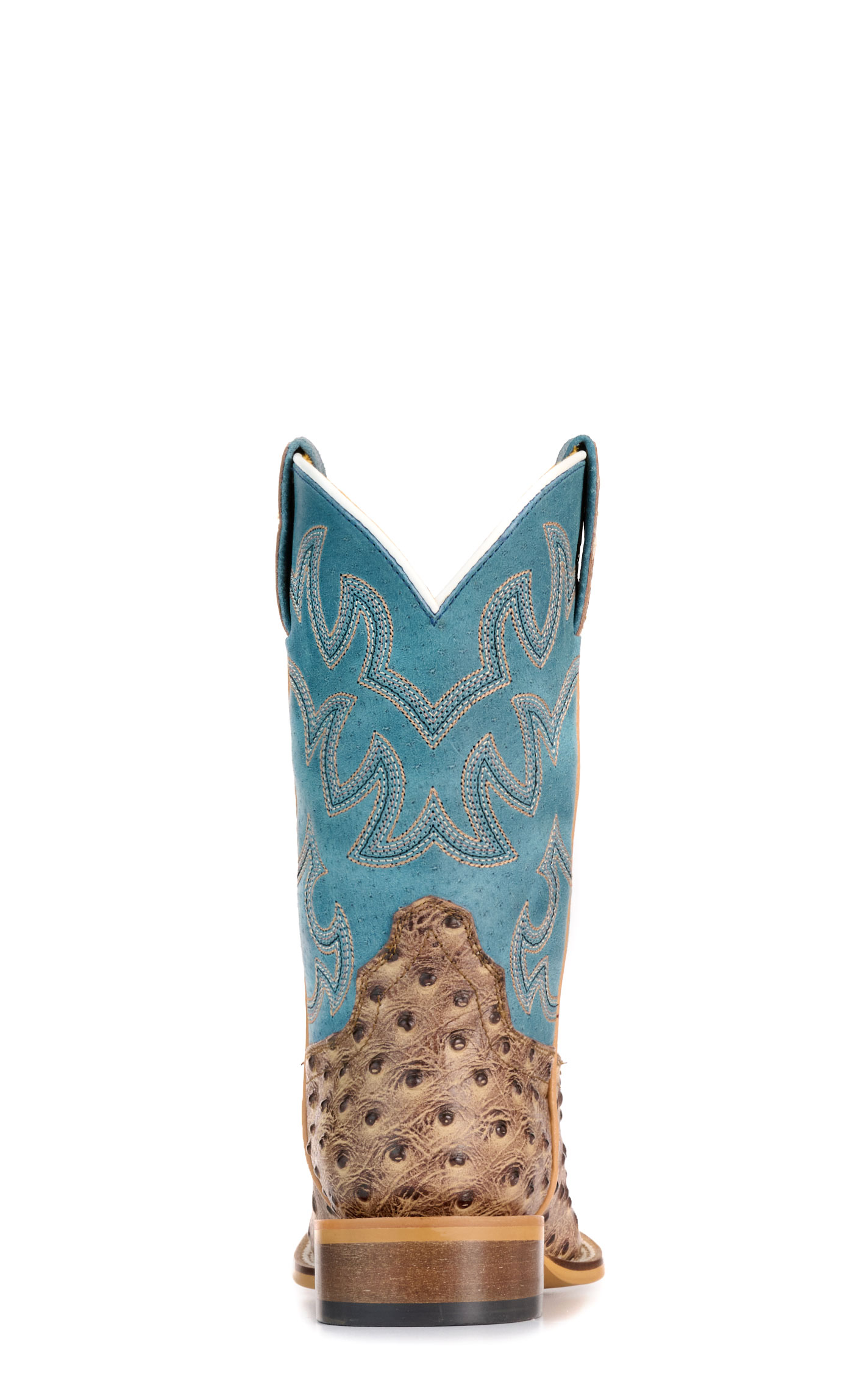 Cavender's Youth Sand Ostrich Print and Blue Wide Square Toe Cowboy Boots - Image 1