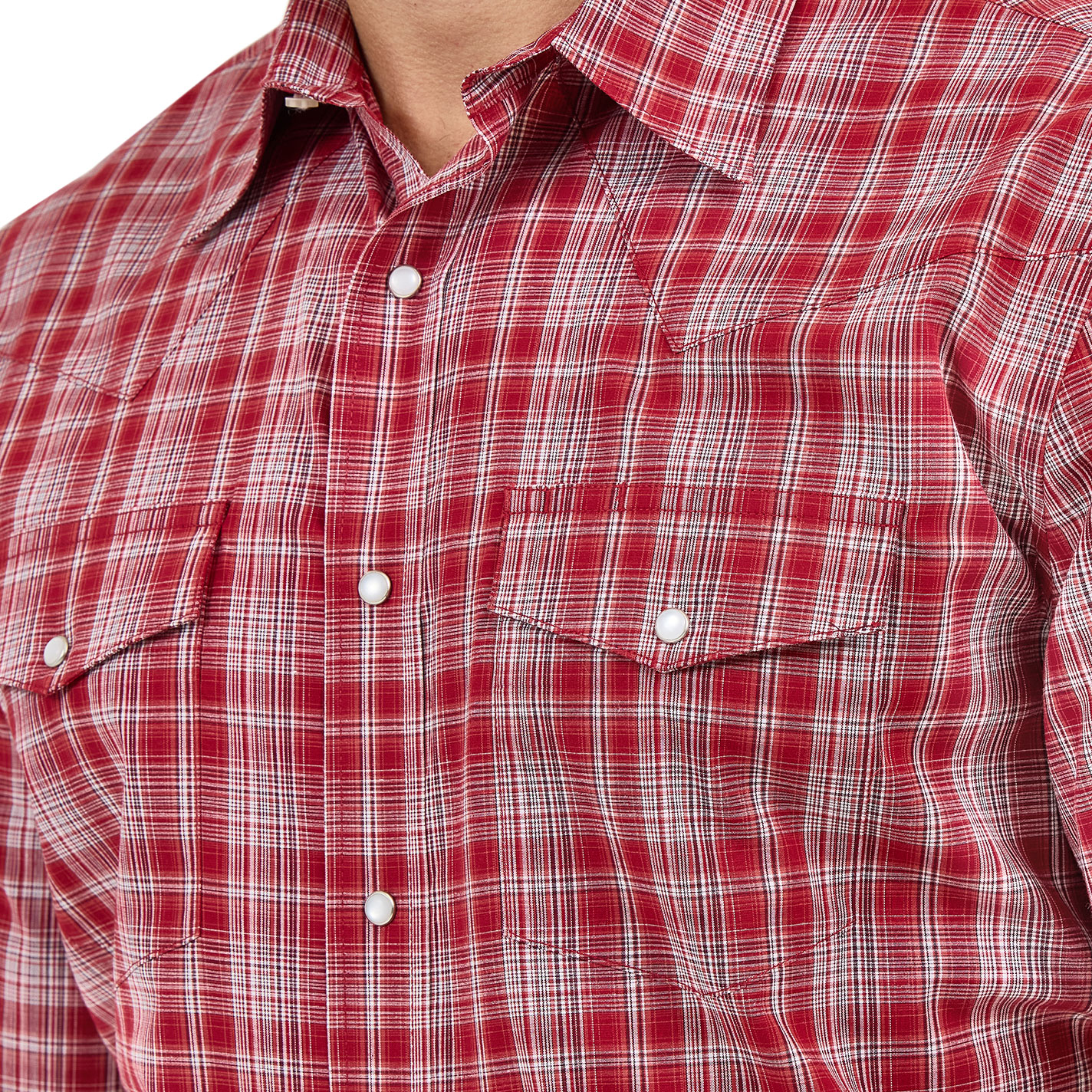 Wrangler Men's Red & White Plaid Print Western Shirt - Image 1