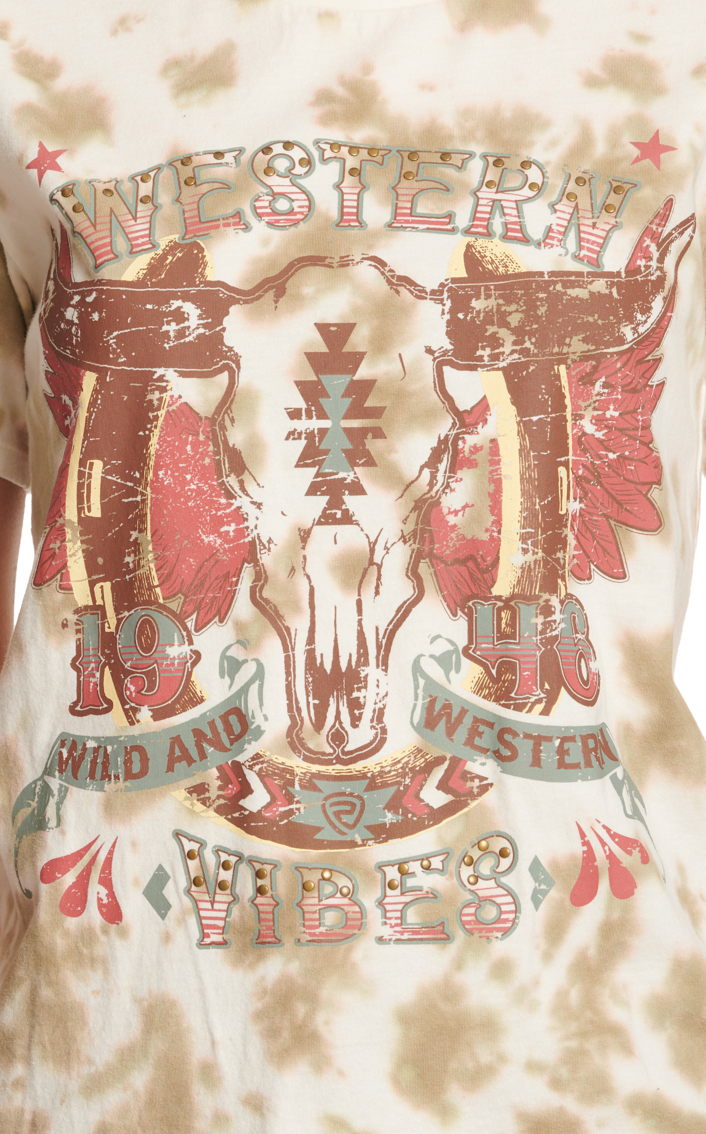 Rock & Roll Denim Denim Women's Green Tie Dye Western Vibes Logo Graphic T-Shirt - Image 1