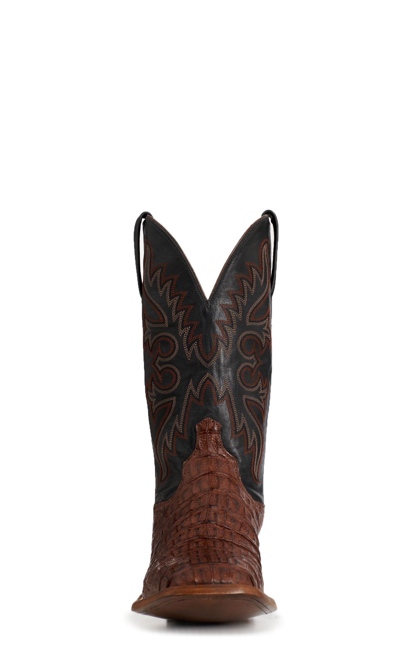 Lucchese Men's Burnt Umber Black Ranch Caiman Wide Square Toe Cowboy Boots - Image 1