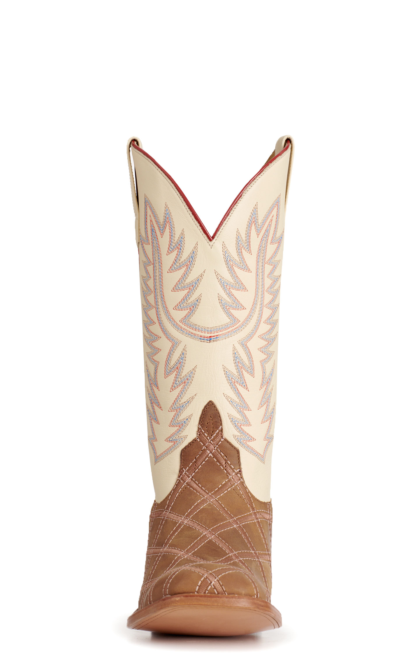 Anderson Bean Men's Camel Crazy Horse Patchwork & Cream Wide Square Toe Cowboy Boots - Image 1