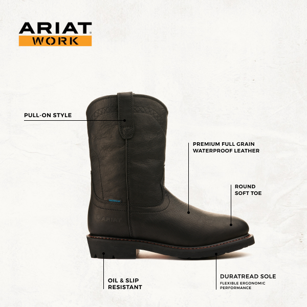 Ariat Men's Sierra Black Waterproof Round Toe Work Boot - Image 1