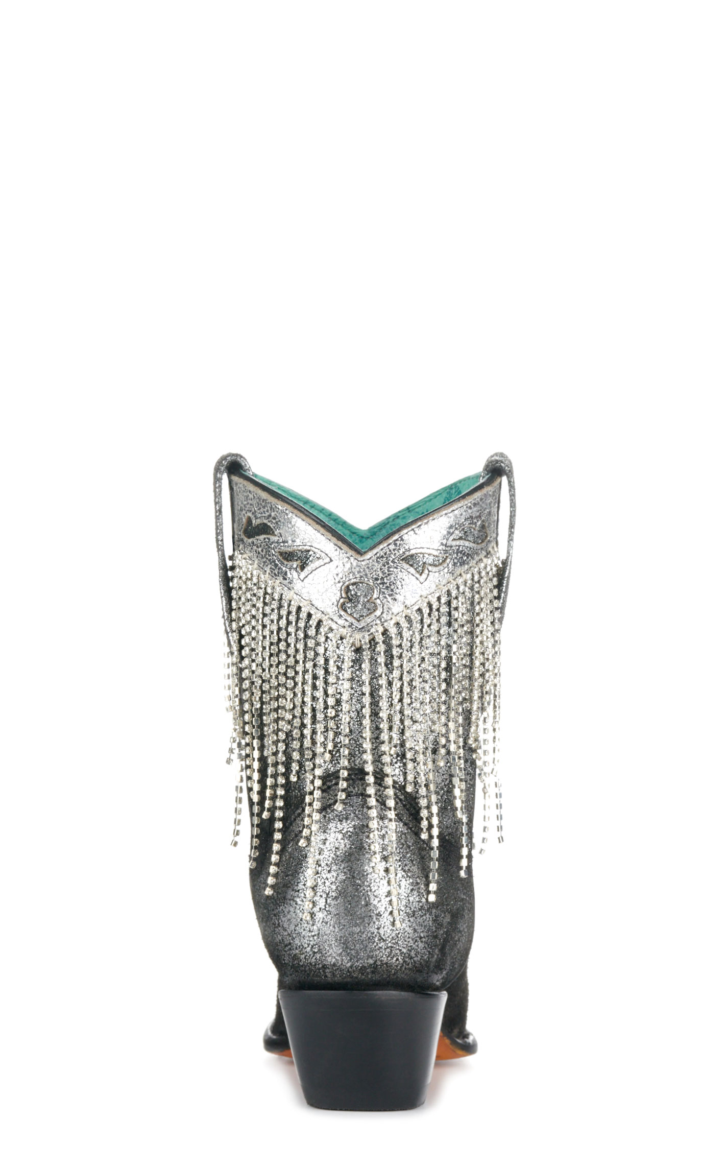 Corral Women's Distressed Metallic Black with Crystal Fringe Snip Toe Cowboy Booties - Image 1