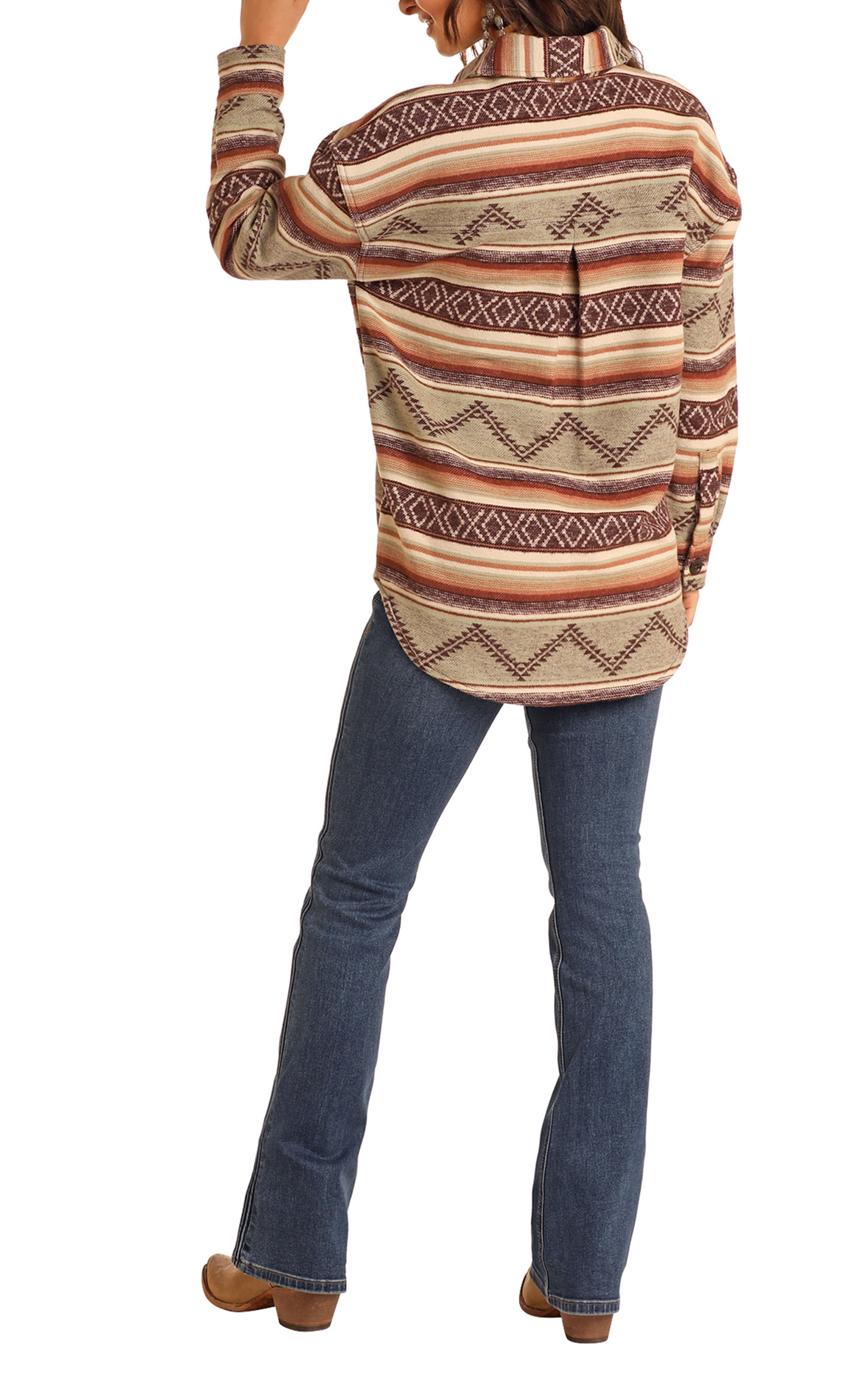 Rock & Roll Denim Women's Chocolate & Sage Aztec Serape Shacket - Plus Sizes - Image 1