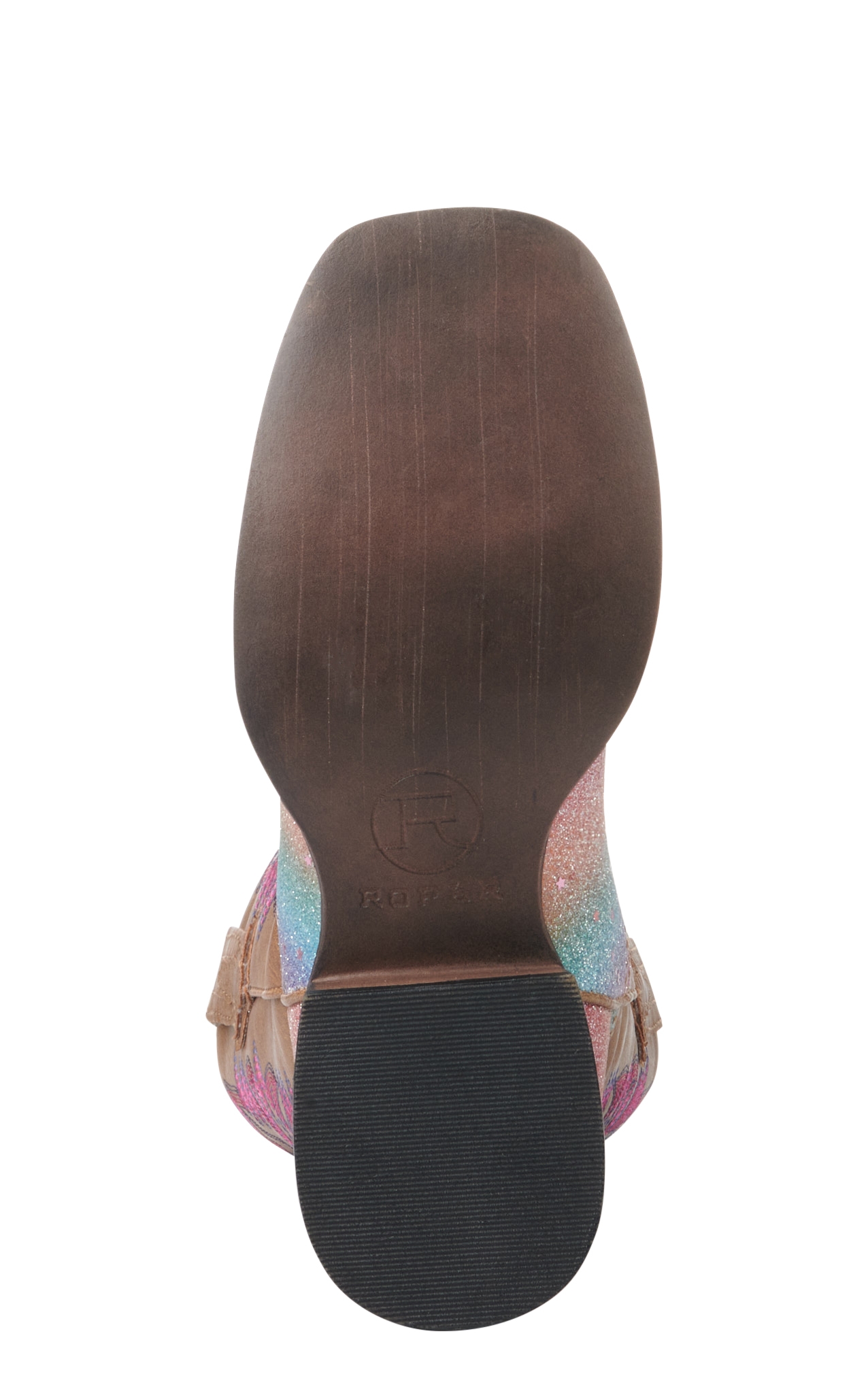 Roper Girls' Tan and Rainbow Glitter Square Toe Cowboy Boots - Image 1
