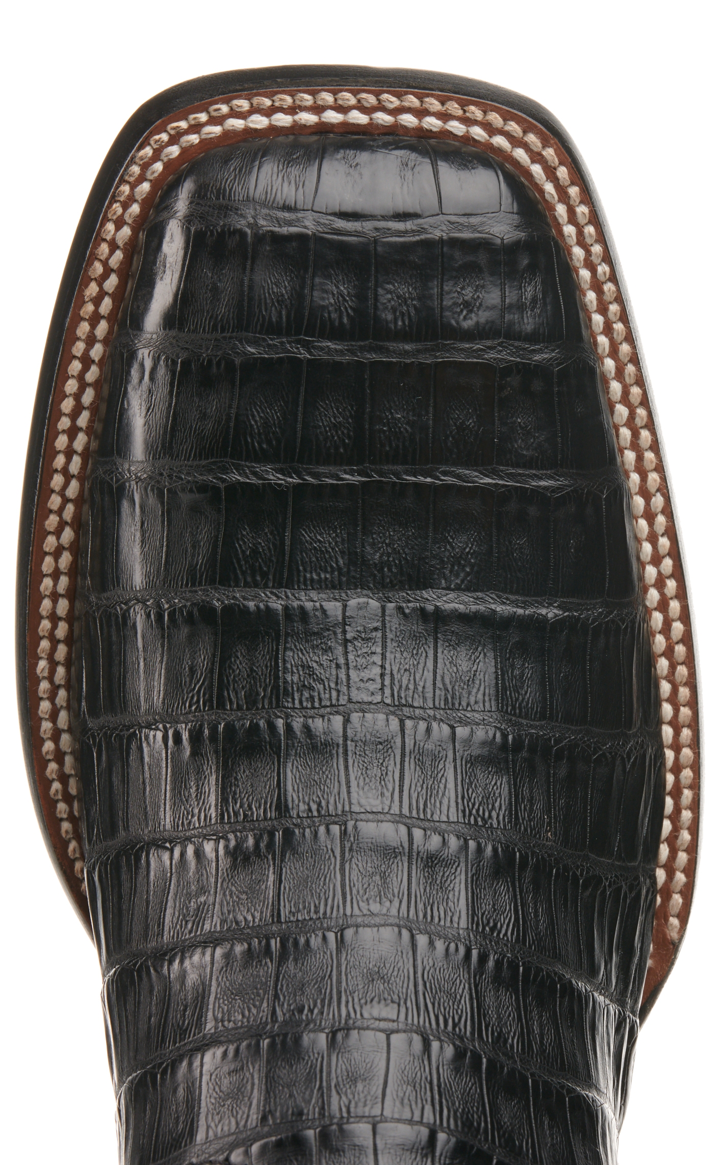 Cavender's Men's Black Caiman Tail Wide Square Toe Exotic Cowboy Boots - Image 1