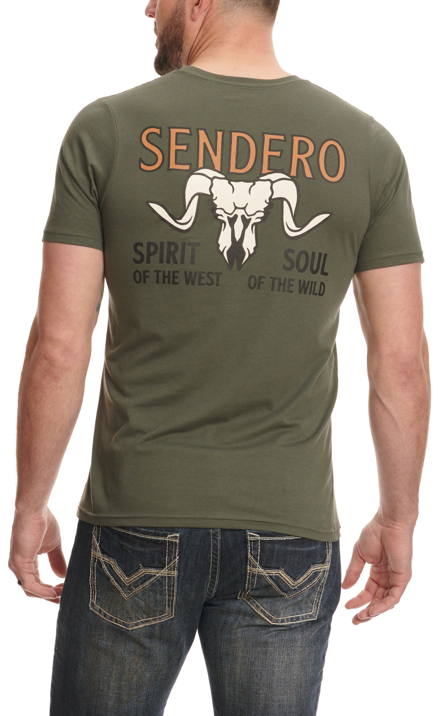 Sendero Provisions Co. Men's Toasted Olive Ram's Skull Logo Graphic Short Sleeve T-Shirt - Image 1