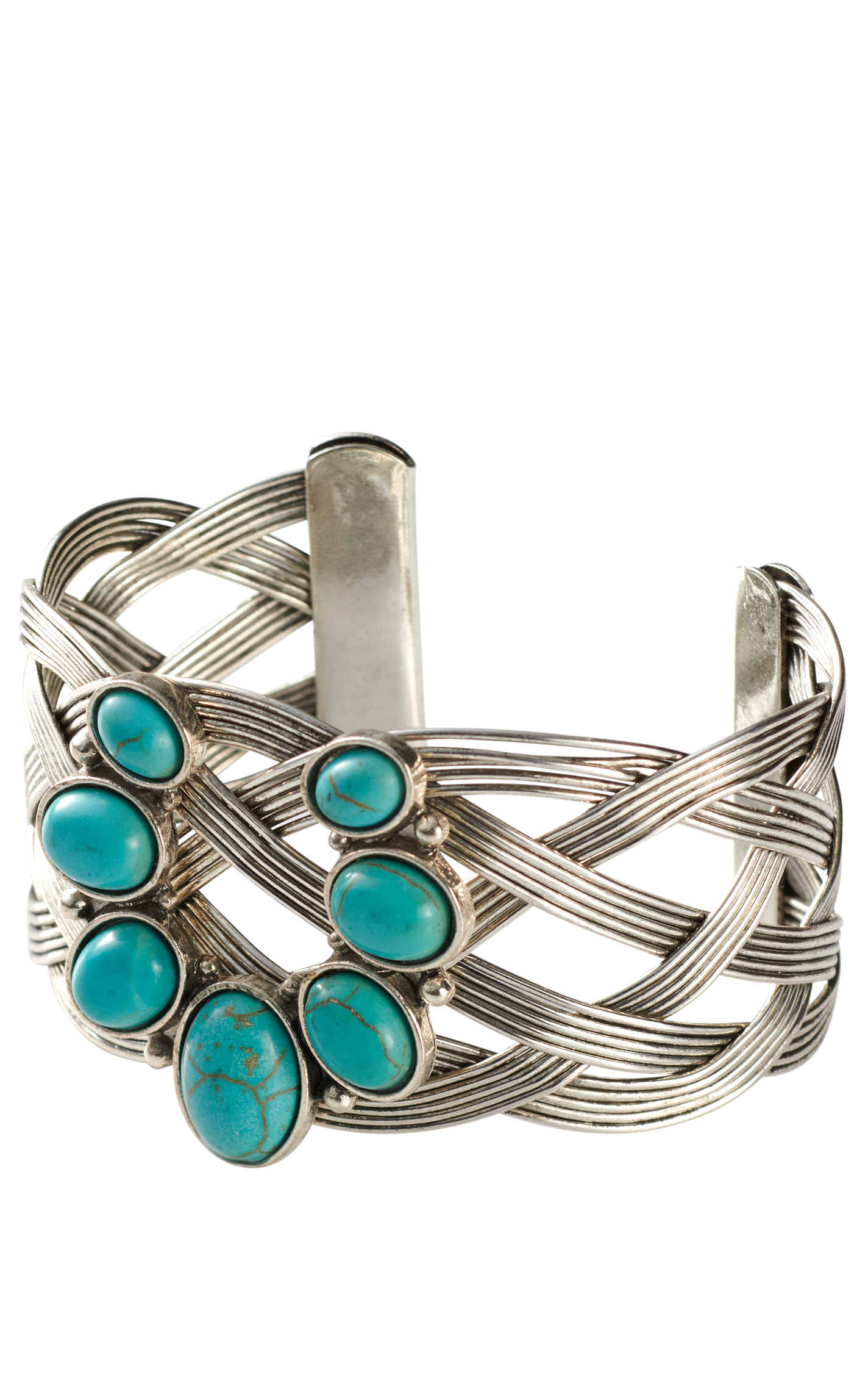 Southern Grace Silver Weave & Turquoise Cuff Bracelet - Image 1