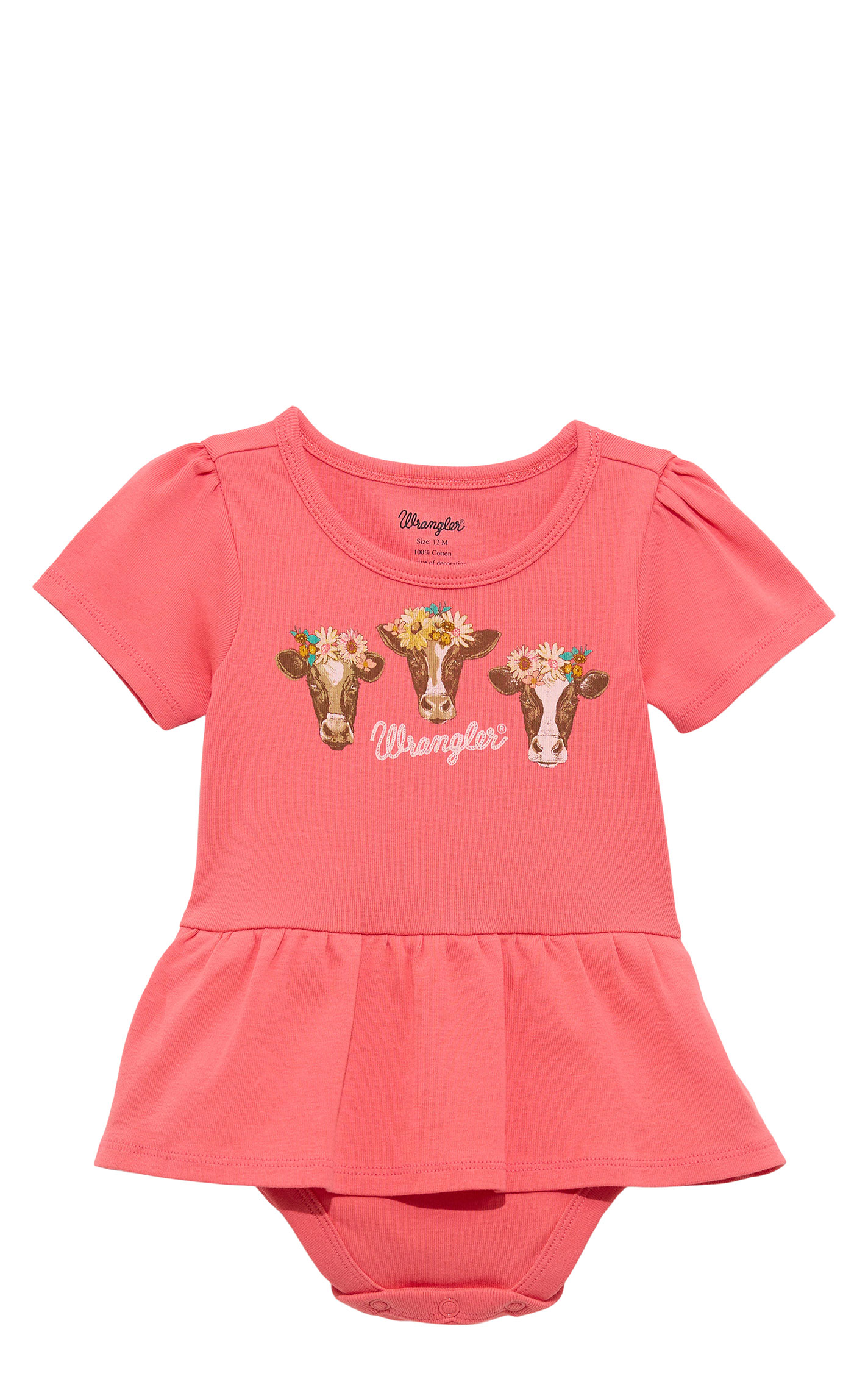 Wrangler Infant Girl's Coral Cows Skirted Onesie  - Image 1