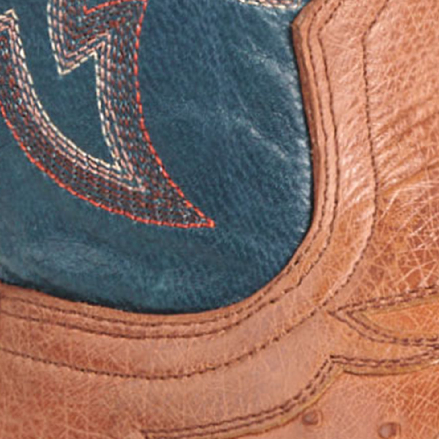 Cavender's Private Label Women's Horseman Cognac Ostrich & Blue Wide Square Toe Boots - Image 1
