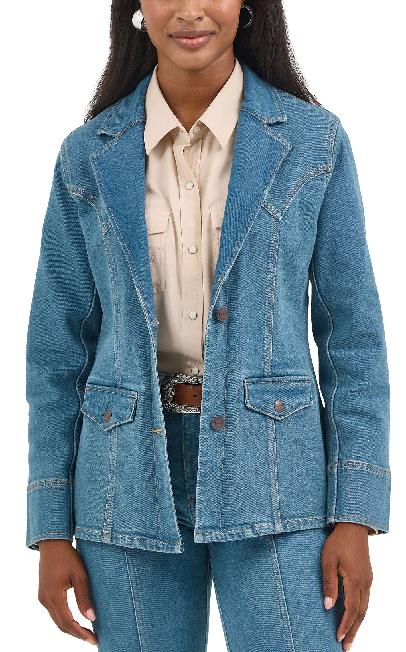 Wrangler Retro Women's Light Wash Western Yokes Denim Blazer - Image 5