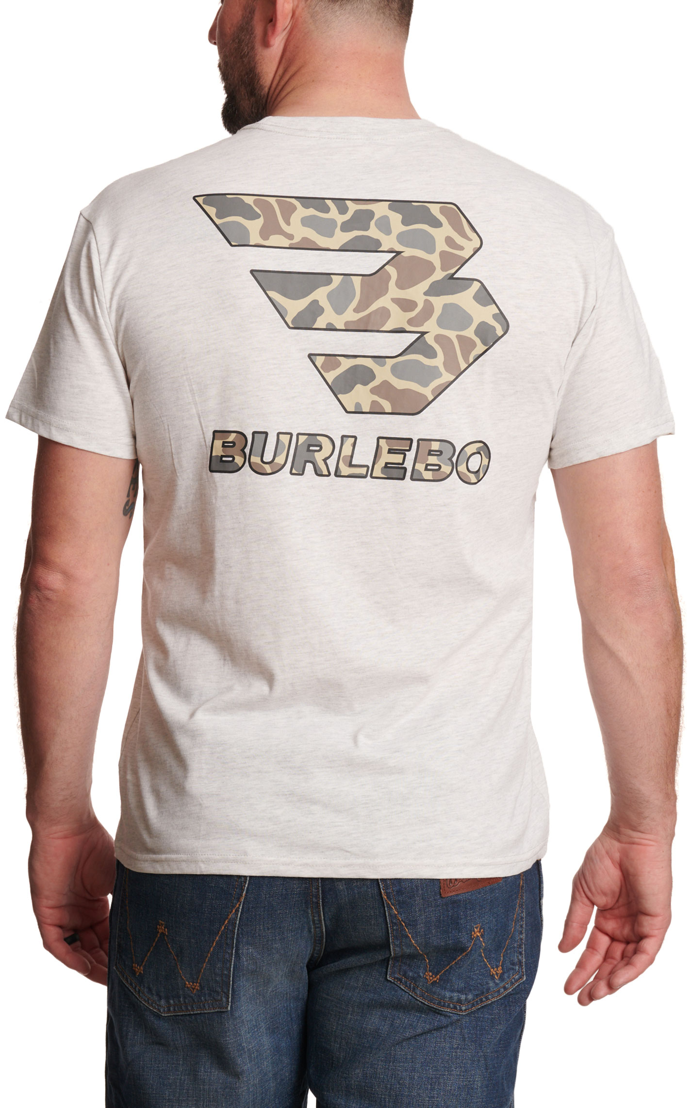 Burlebo Men's Ash Gray Flying B Deer Camo Logo T-Shirt - Image 1