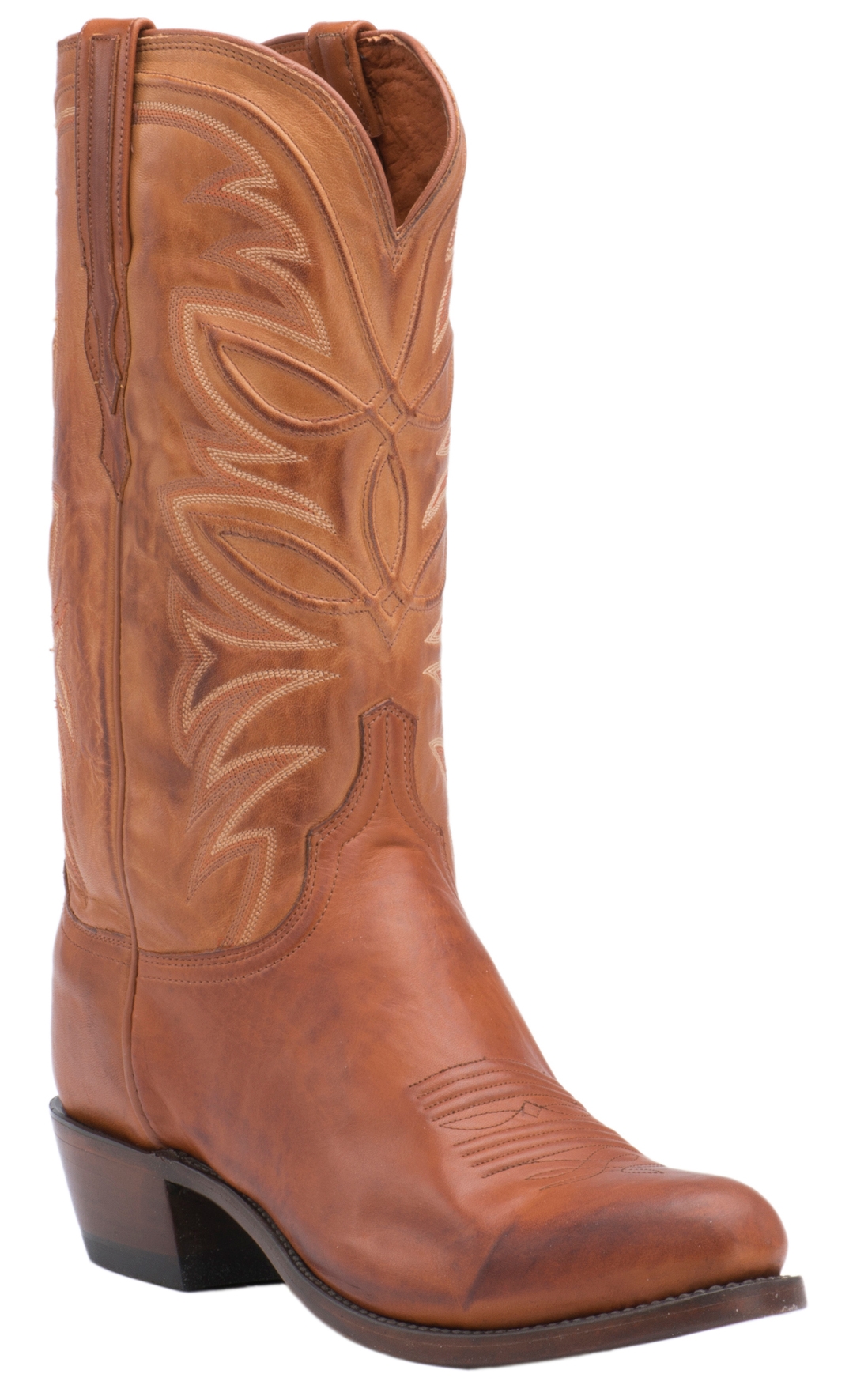 Lucchese 1883 Men's Cognac Burnished R-Toe Ranch Hand Western Boots - Image 1