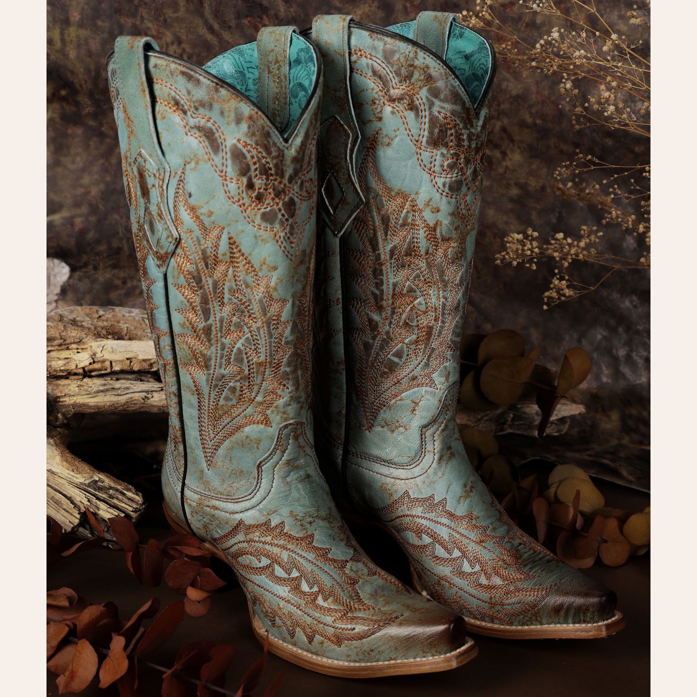 Corral Women's Marbled Turquoise & Rust Stitched Snip Toe Cowboy Boots - Image 1