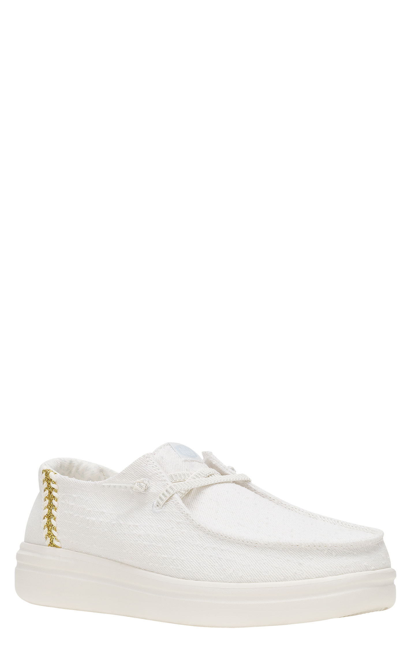 Hey Dude Women’s Wendy White Espadrille Woven Lace Up Moc Toe Casual Shoes - Image 1