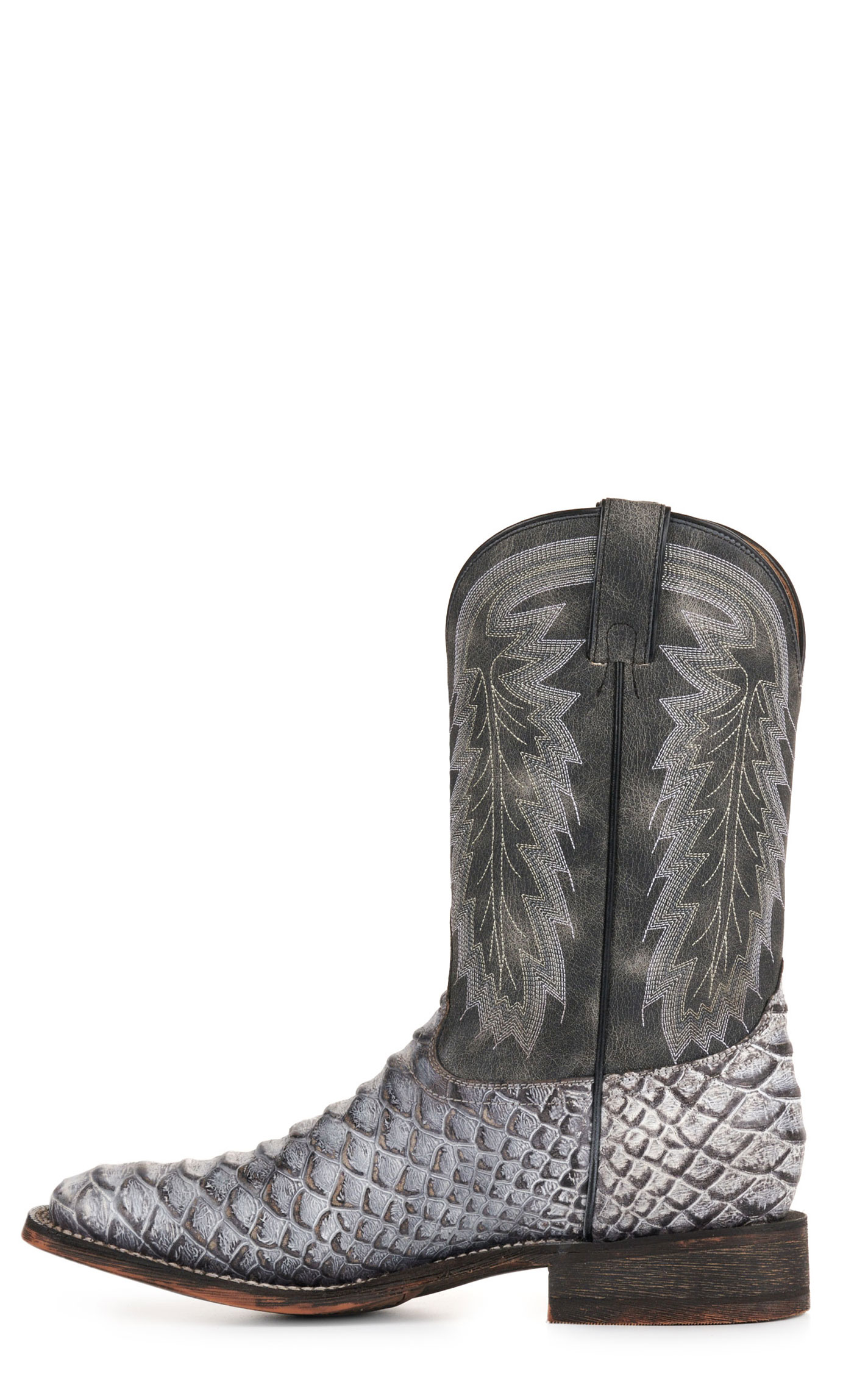 Nocona Men's Distressed Gray and Rugged White Snake Print Wide Square Toe Cowboy Boots - Image 1