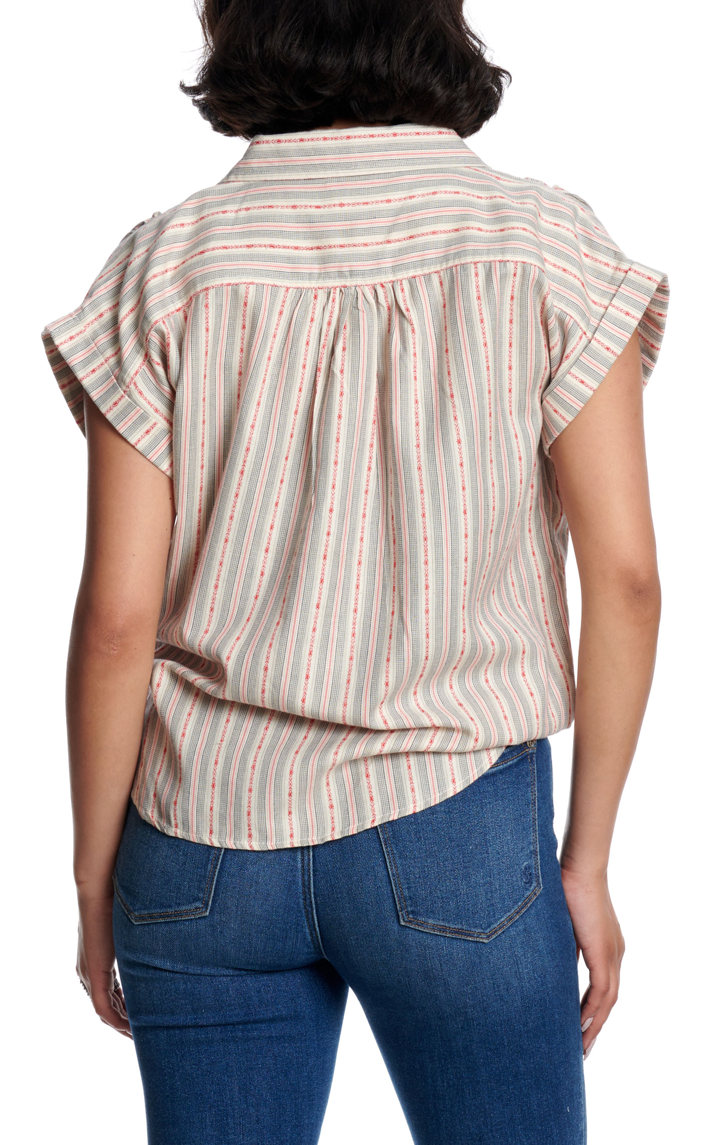 Cotton & Rye Women's Blue & Red Dobby Stripe Top - Image 1