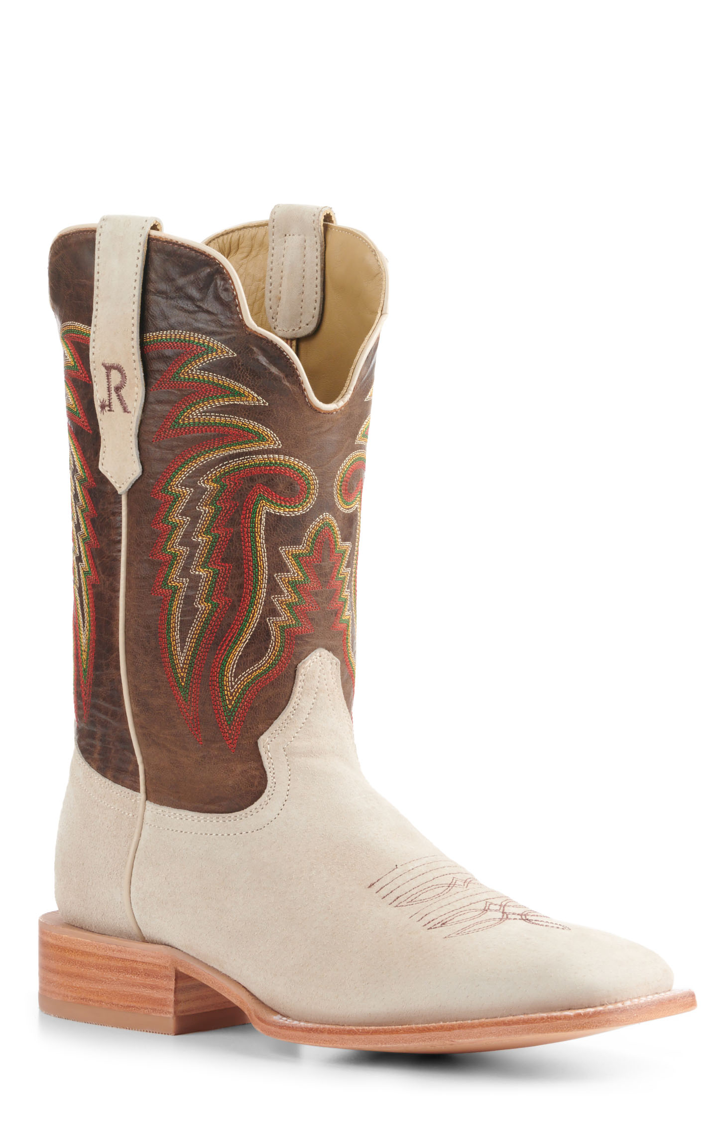 R. Watson Men's Bone Boar and Honey Brown Wide Square Toe Cowboy Boots - Image 1
