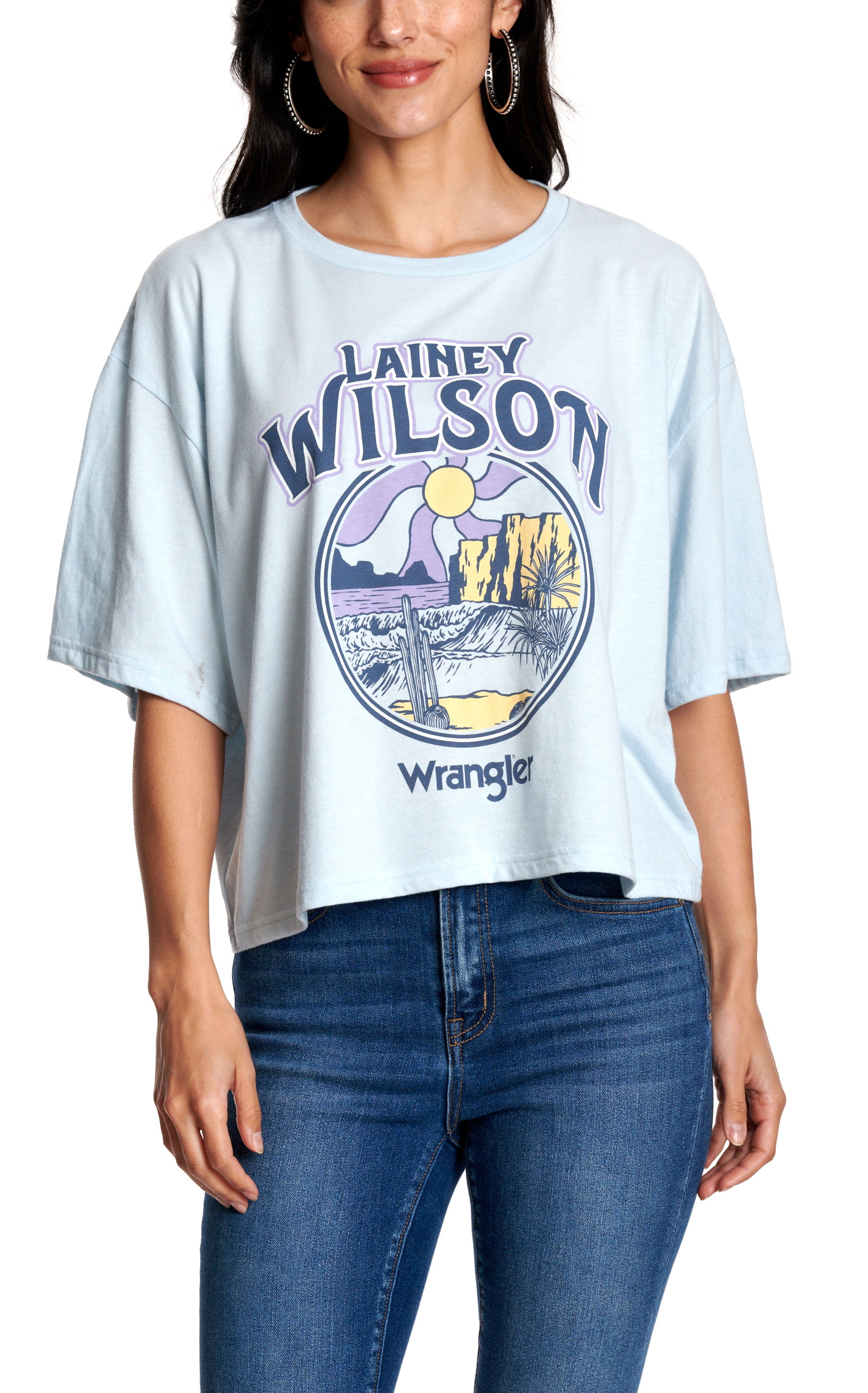 Wrangler X Lainey Wilson Women’s Light Blue Desert Graphic T-Shirt - Image 1