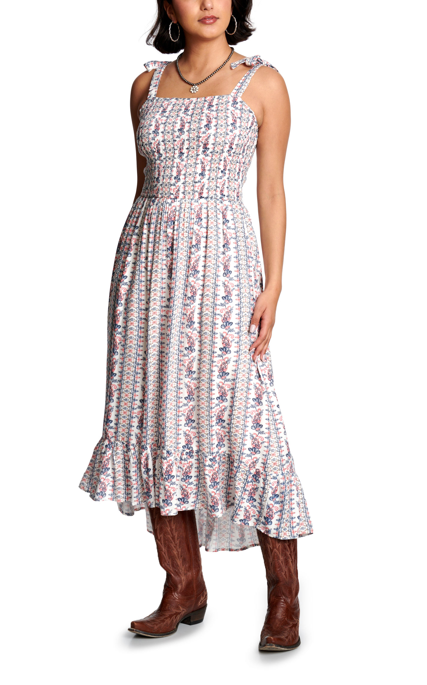 Cotton & Rye Women's Pink & Blue Floral Print Smocked Dress - Image 1