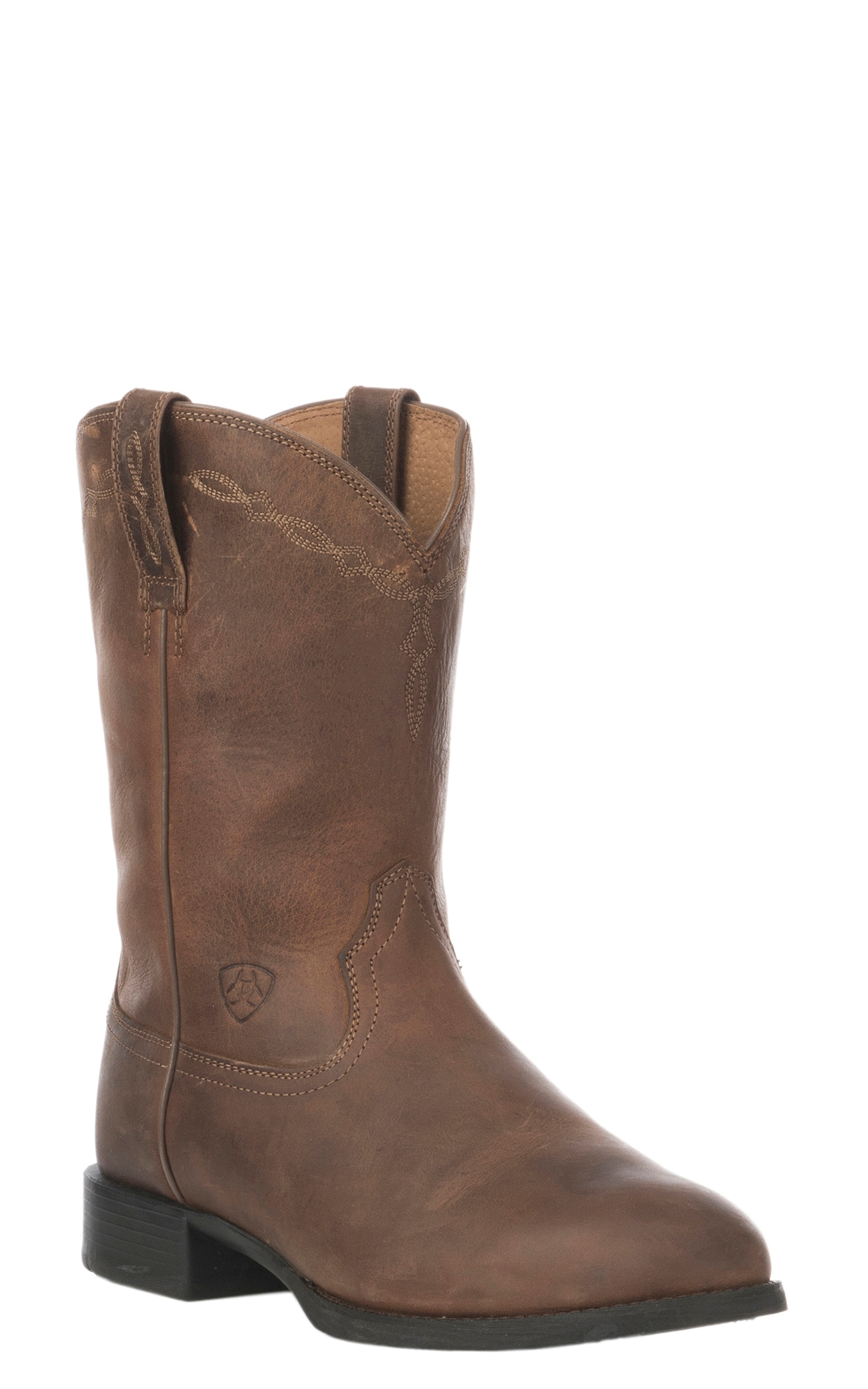 Ariat Men's Distressed Brown Heritage Leather Roper Cowboy Boots - Image 1