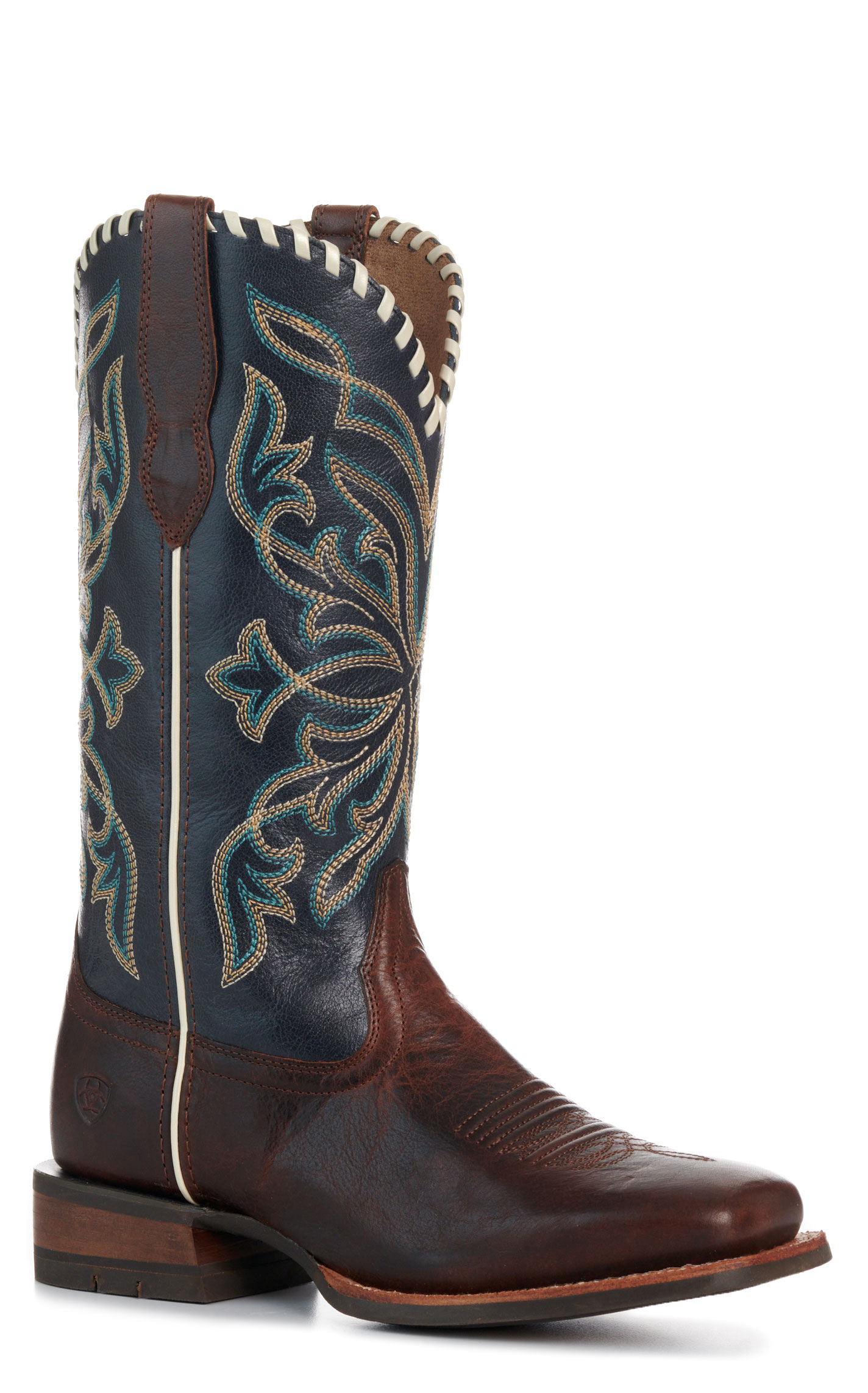 Ariat Women's Showdown Espresso and Blue Wide Square Toe Cowboy Boots - Image 1