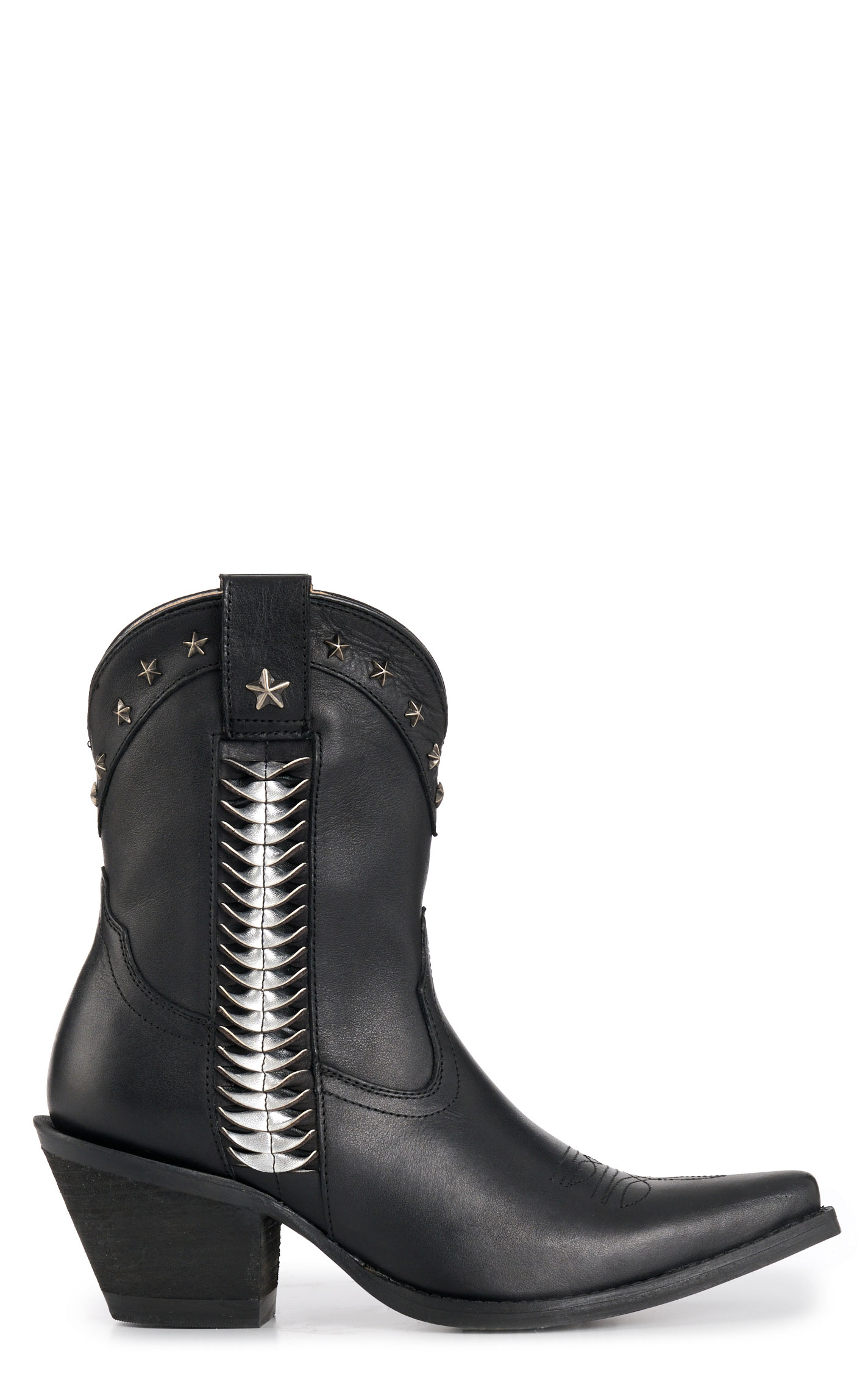 Rockin C Women’s Black with Silver Braiding Snip Toe Booties - Image 1
