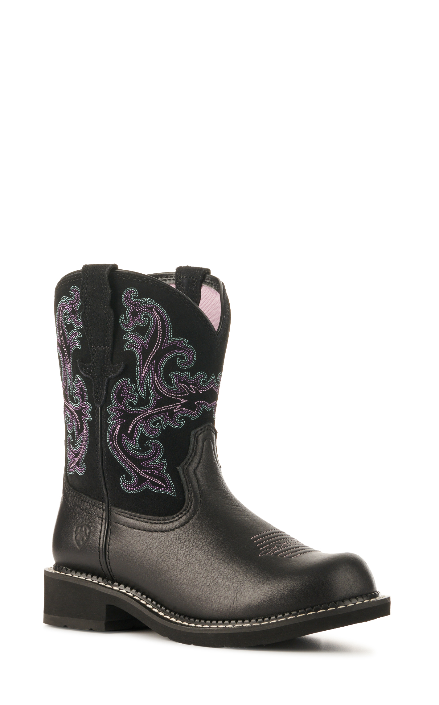 Ariat Women's Fatbaby Black Deertan and Orchid Round Toe Cowboy Boots - Image 1