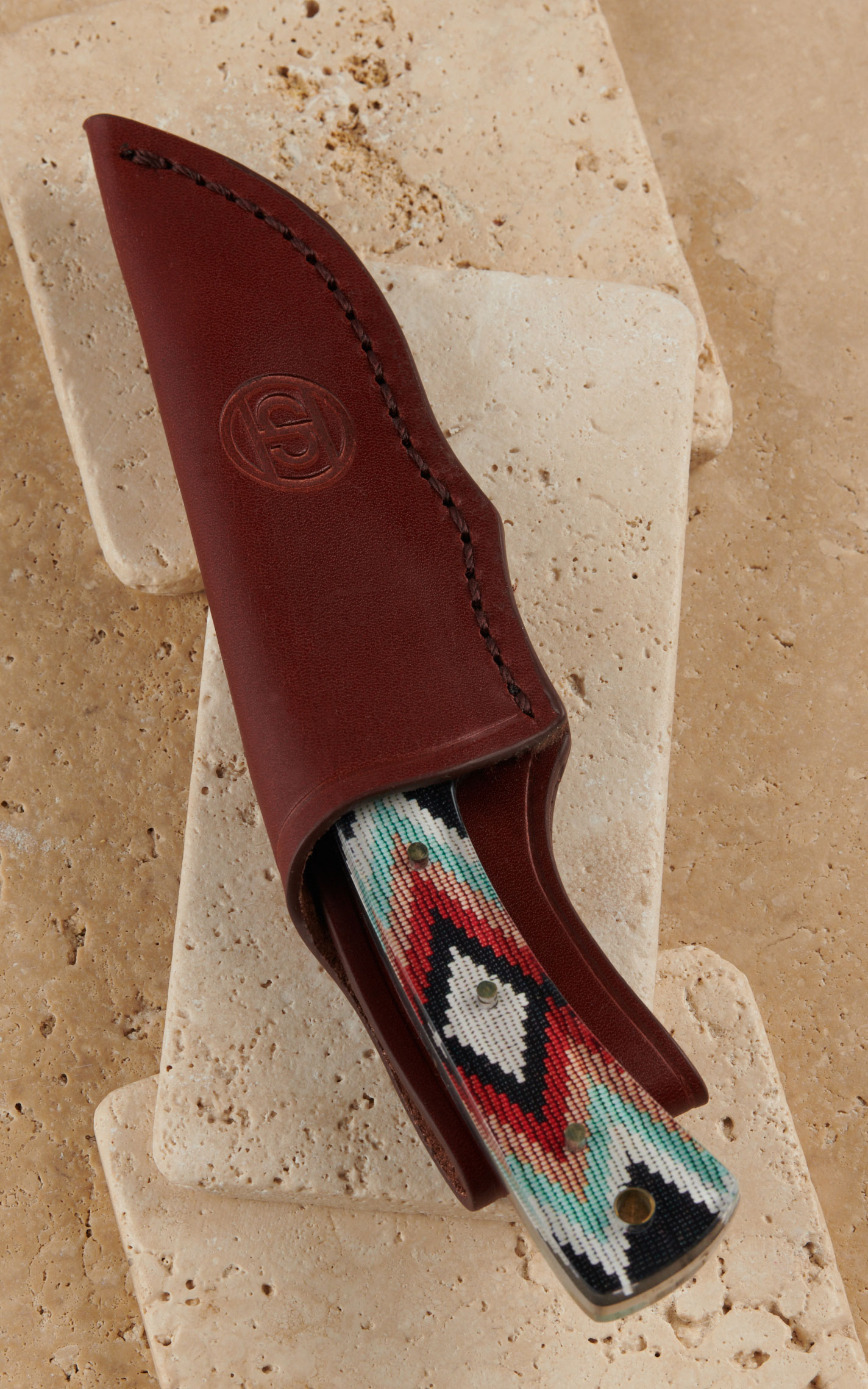 Circle SH Cutlery Beaded Aztec Resin Handle Straight Blade Knife and Sheath - Image 1