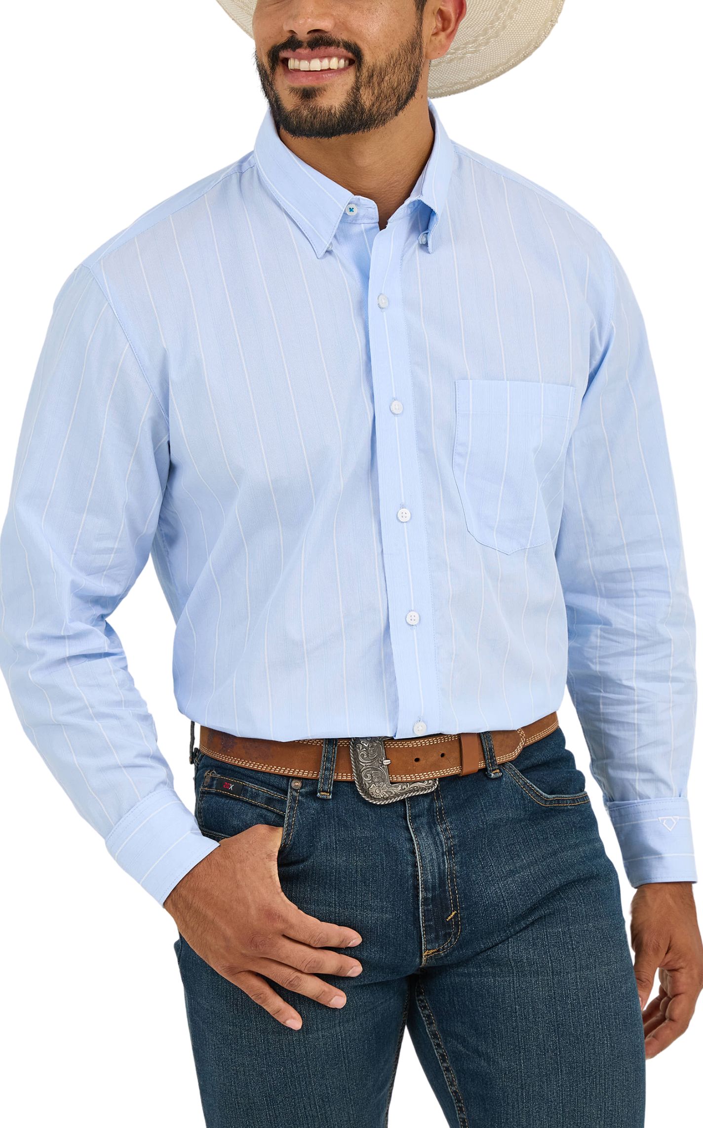 Wrangler Men's Cody Johnson Collection Blue Stripe Western Shirt - Image 1