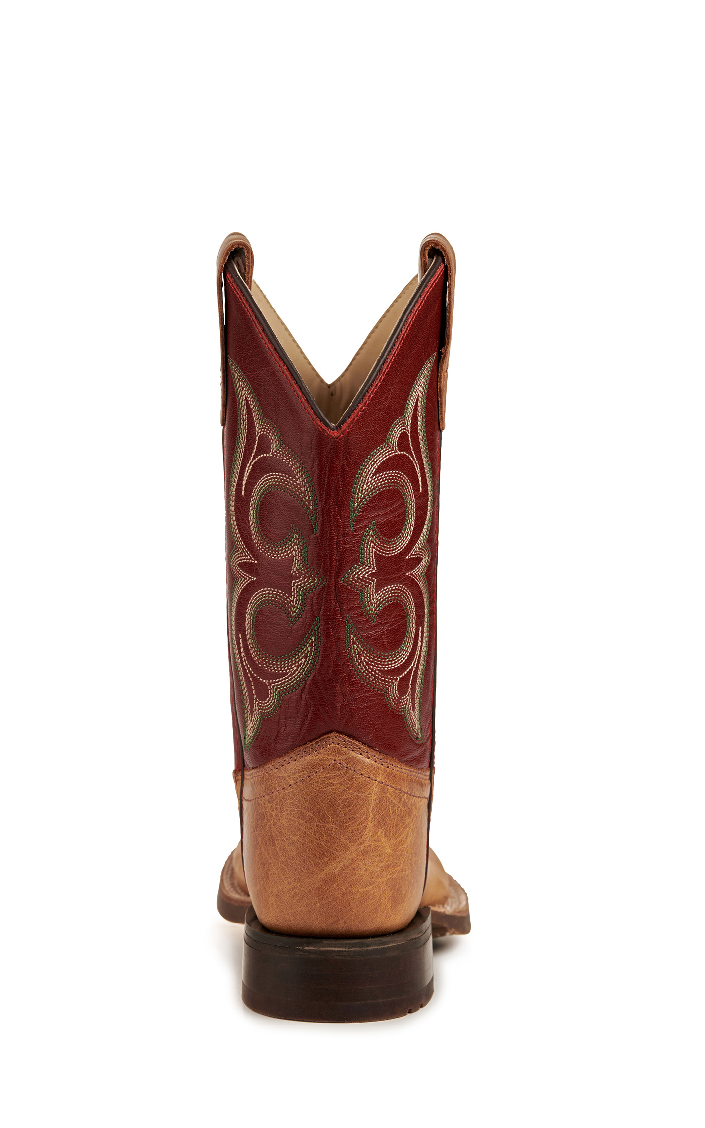 Old West Kid's Cactus Tan and Red Wide Square Toe Cowboy Boots - Image 1