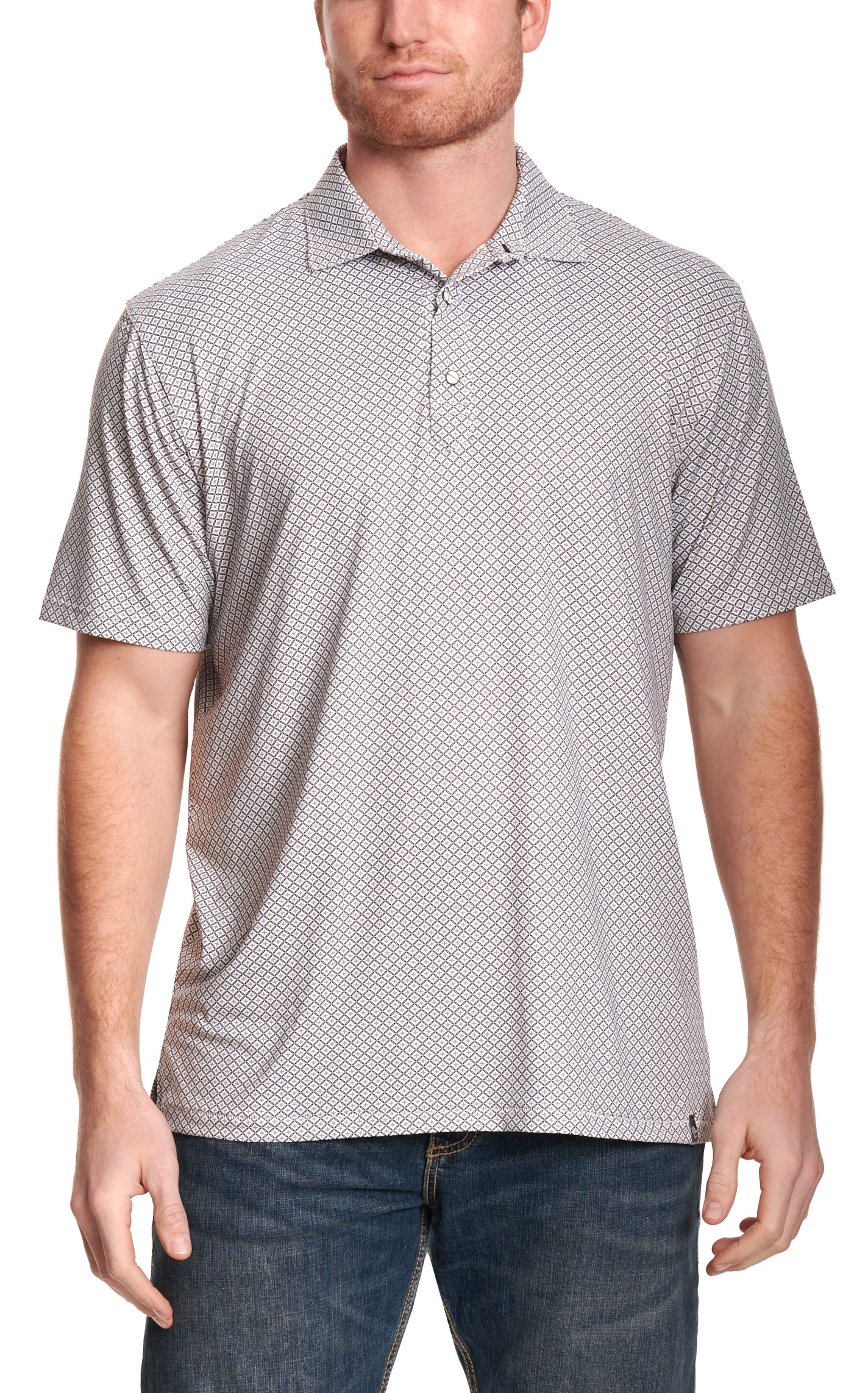 Rafter C Men's White & Gray Geo Polo Shirt - Image 1