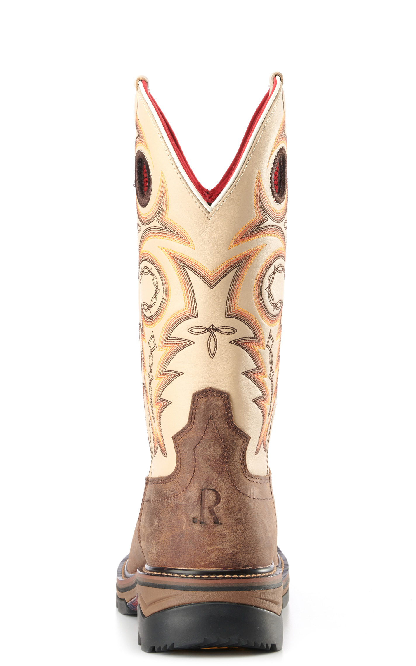 R. Watson Men's Distressed Chestnut and Ivory Bone Square Toe Work Boots - Image 1