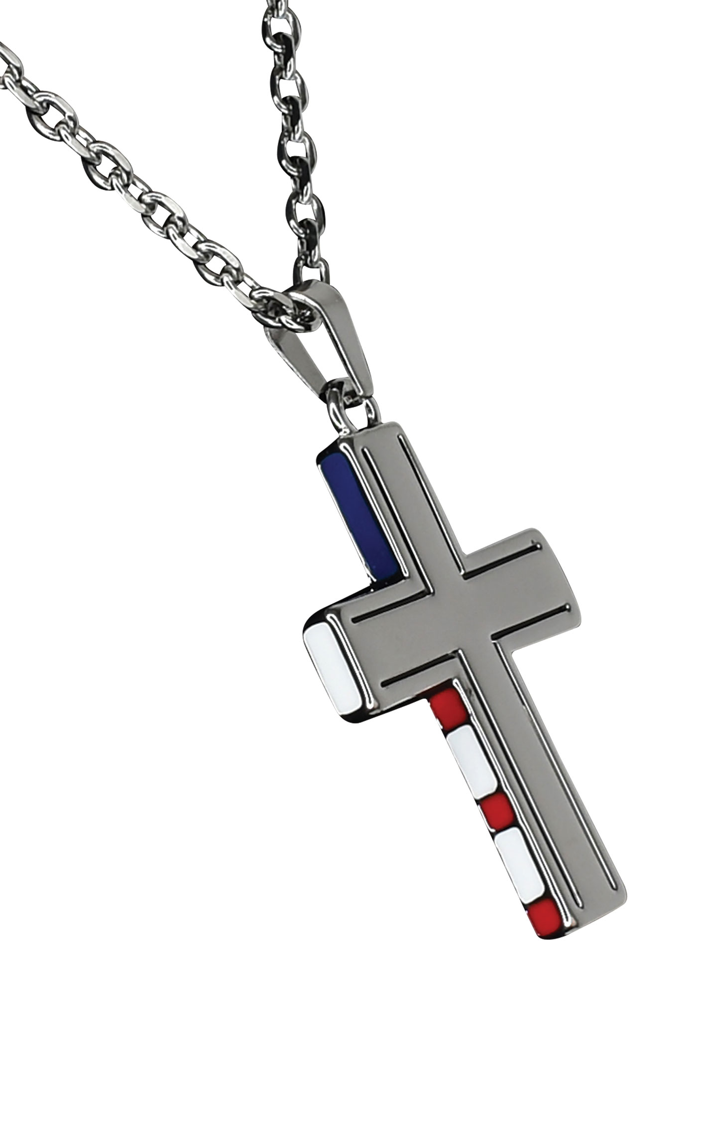 Justin Men's Silver Enameled American Flag Cross Necklace - Image 1
