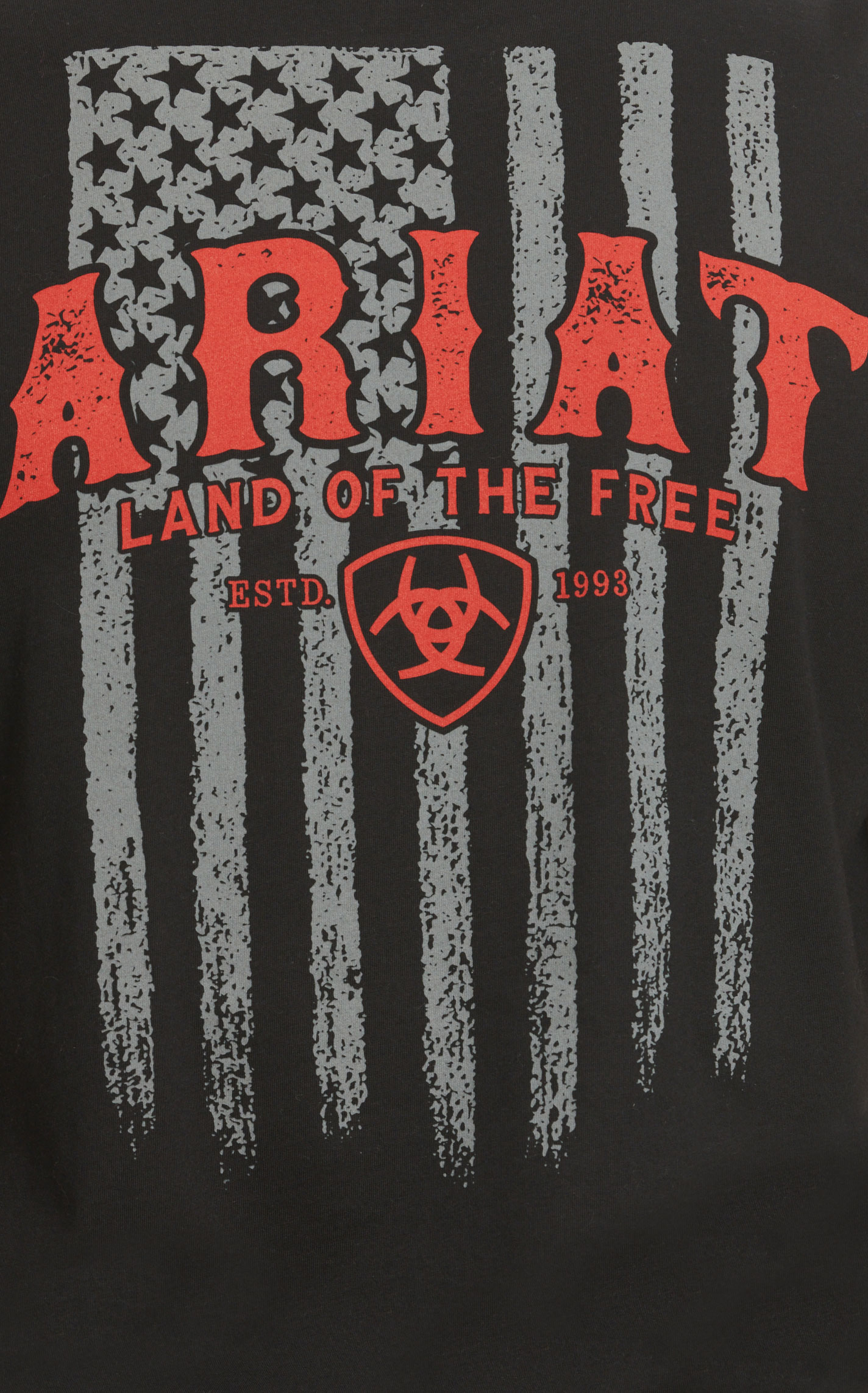 Ariat Men's Black Vertical Black & Gray Flag Logo Graphic Short Sleeve T-Shirt - Image 1