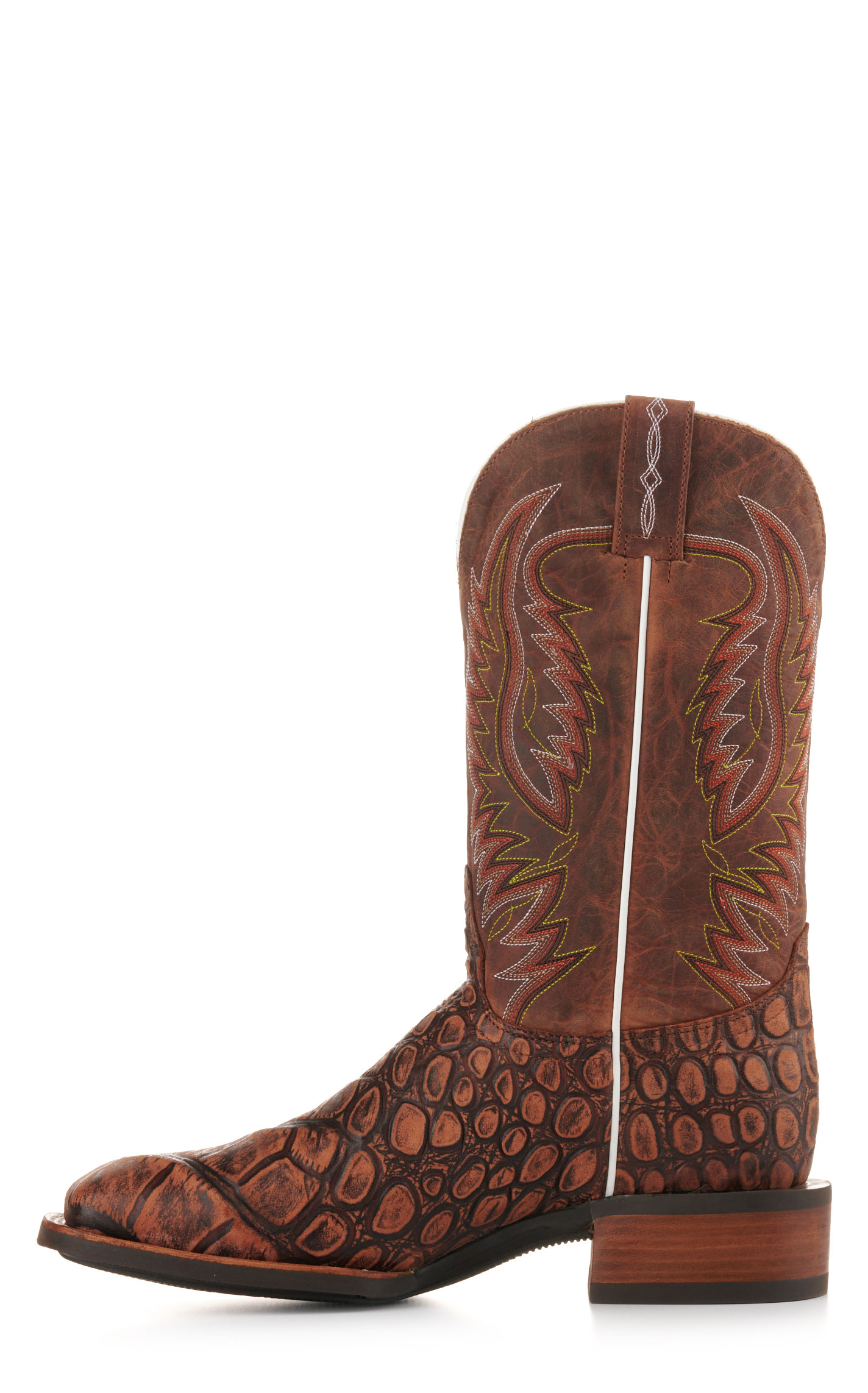 Cavender's Men's Intrepid Honey and Rustic Tan Alligator Print Wide Square Toe Cowboy Boot - Image 1