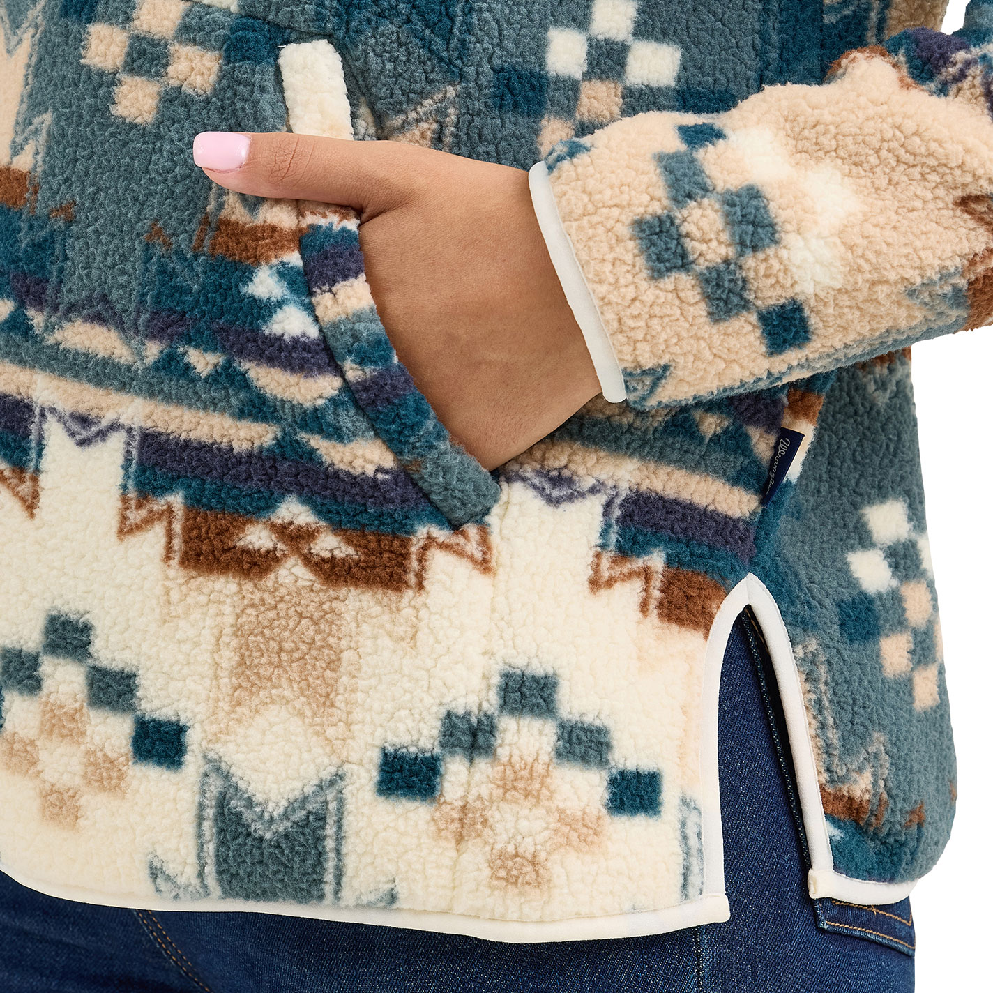Wrangler Retro Women's Dusty Blue Aztec Print Sherpa Pullover - Image 1