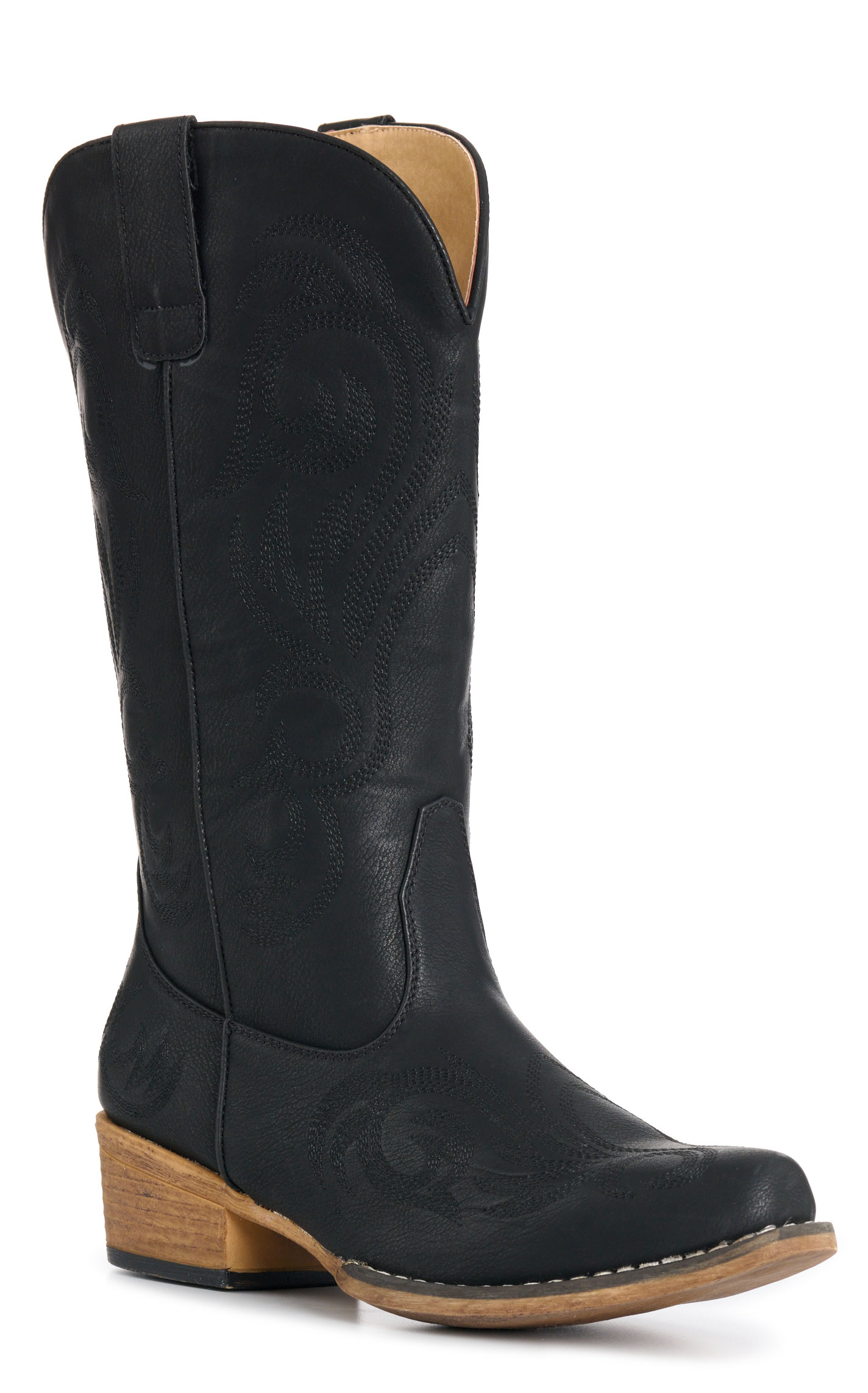 Roper Women's Riley Black with Black Embroidery Snip Toe Cowboy Boots - Image 1