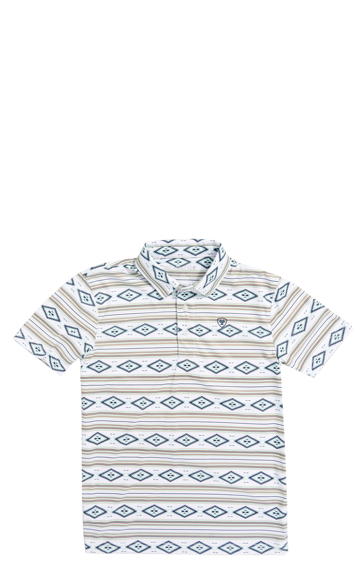 Ariat Boy's AriatTek White & Spring Green Aztec Stripe Print Polo - Image 1